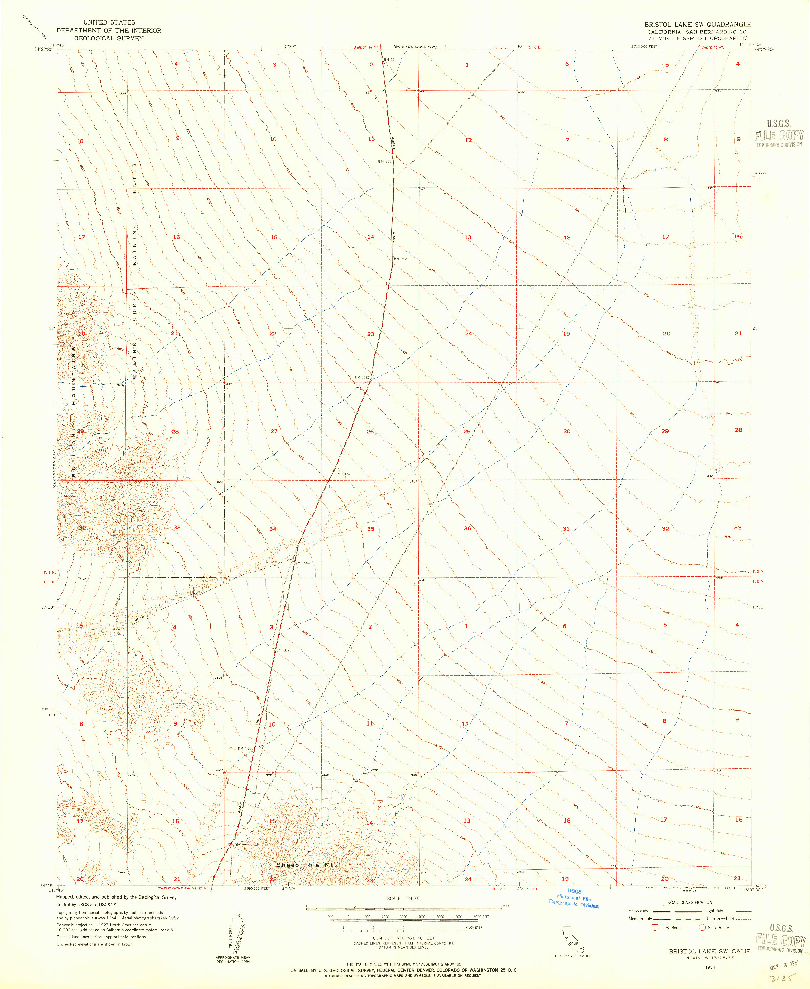 USGS 1:24000-SCALE QUADRANGLE FOR BRISTOL LAKE SW, CA 1954