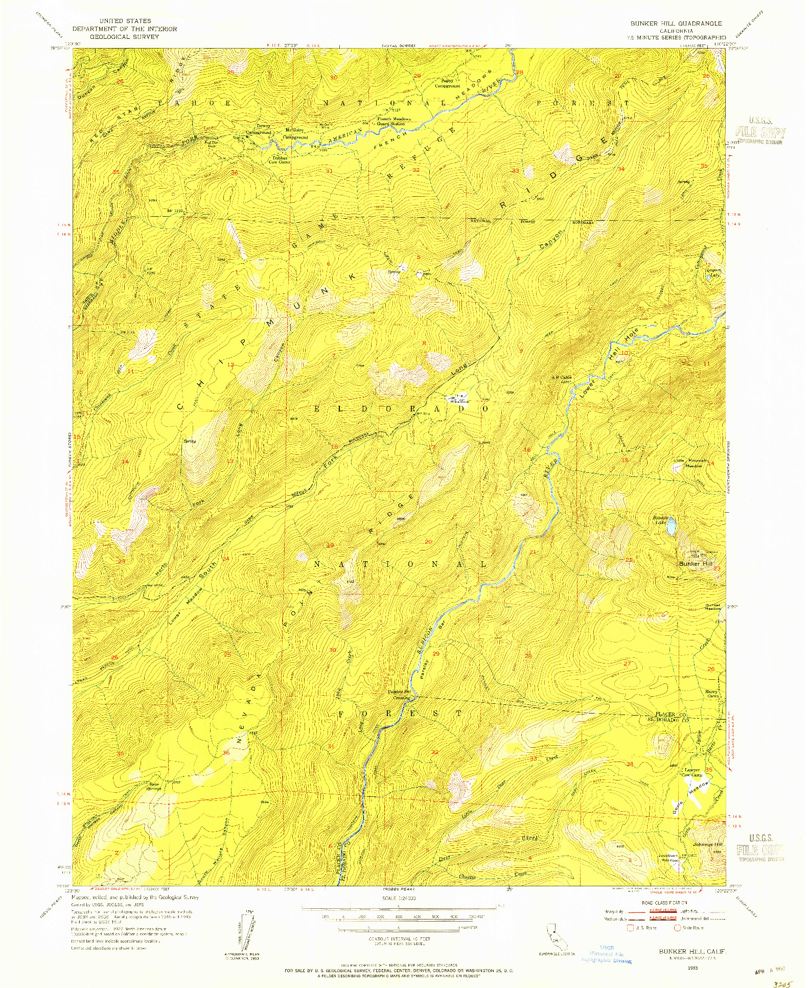 USGS 1:24000-SCALE QUADRANGLE FOR BUNKER HILL, CA 1953