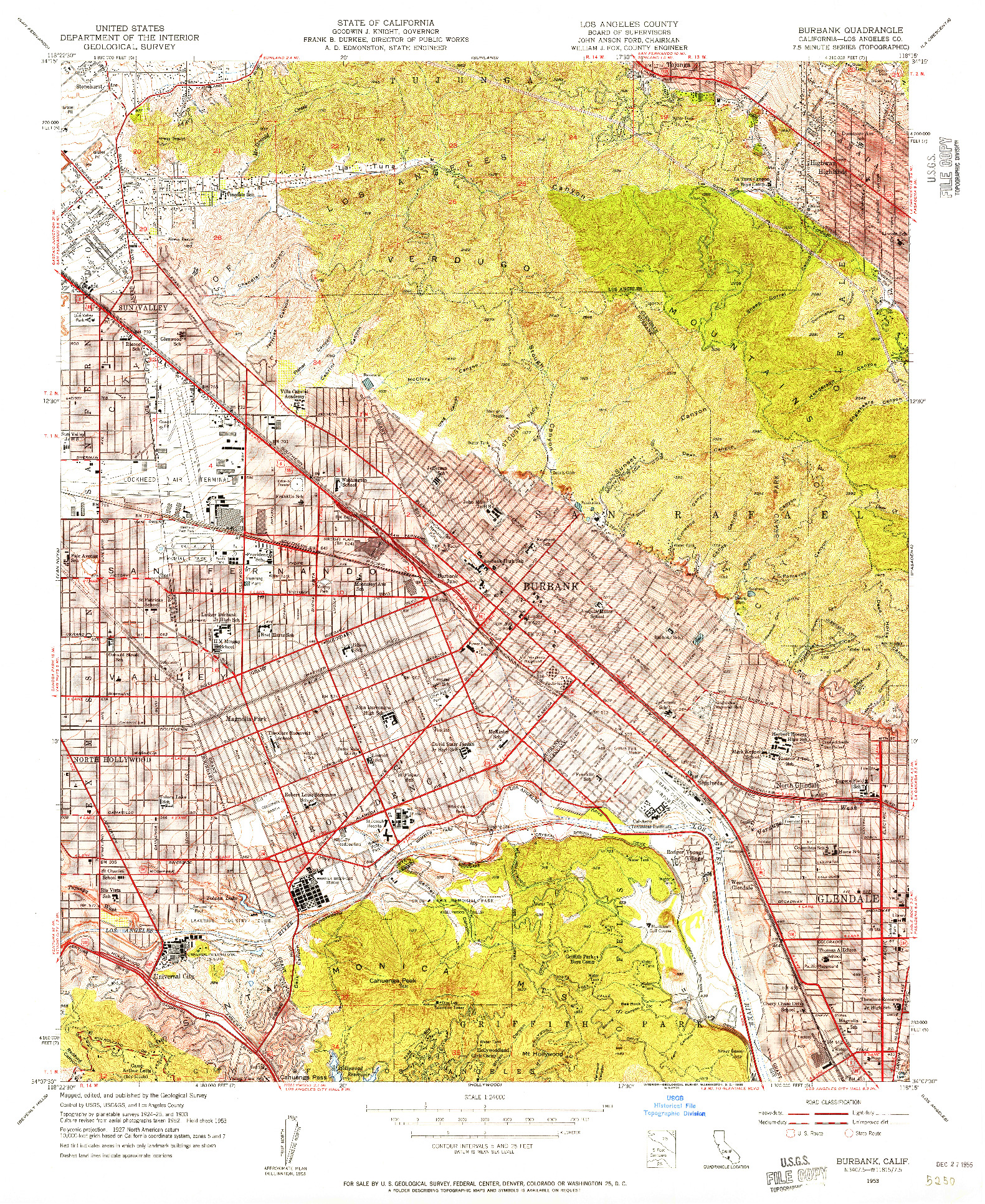 USGS 1:24000-SCALE QUADRANGLE FOR BURBANK, CA 1953