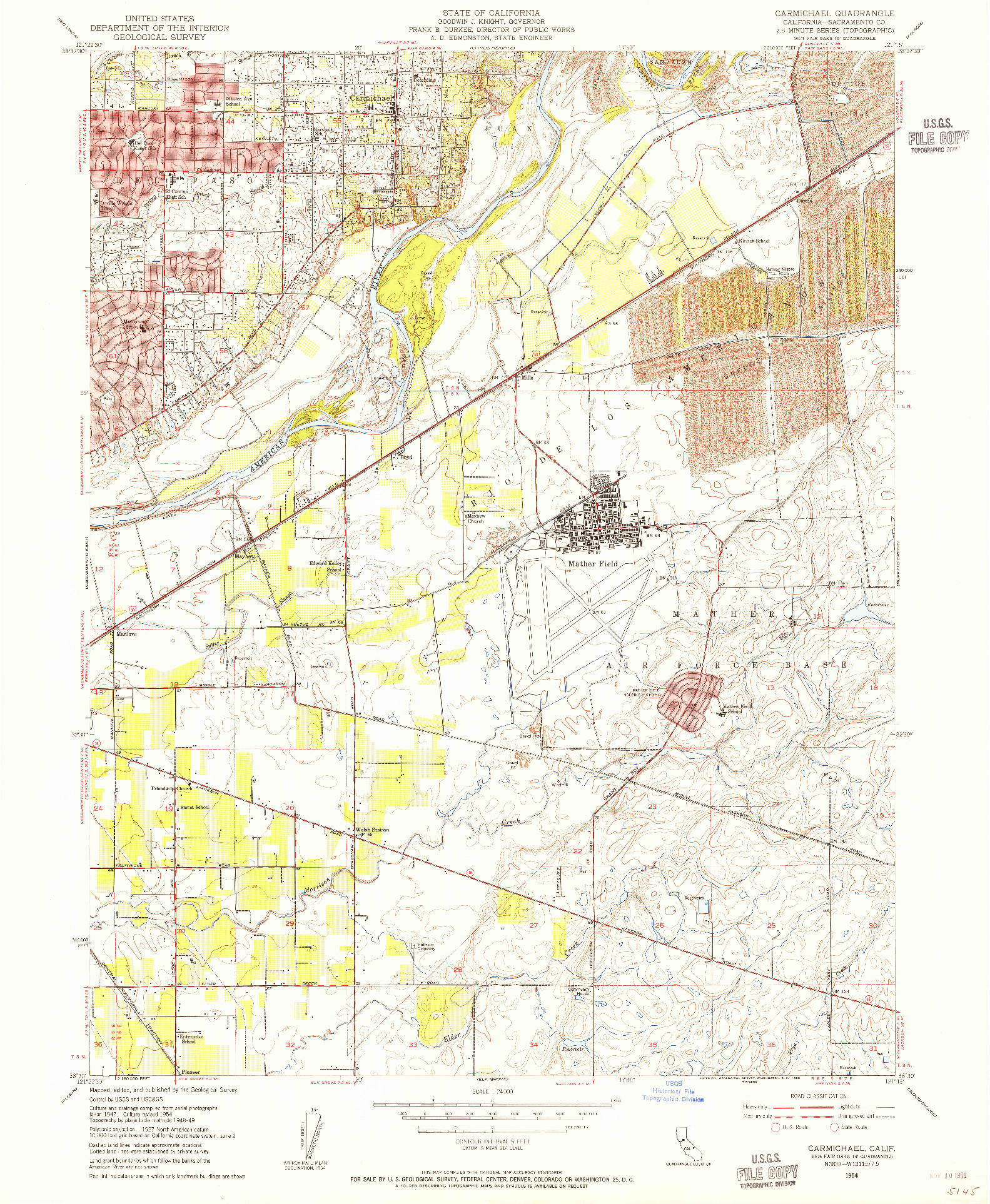USGS 1:24000-SCALE QUADRANGLE FOR CARMICHAEL, CA 1954