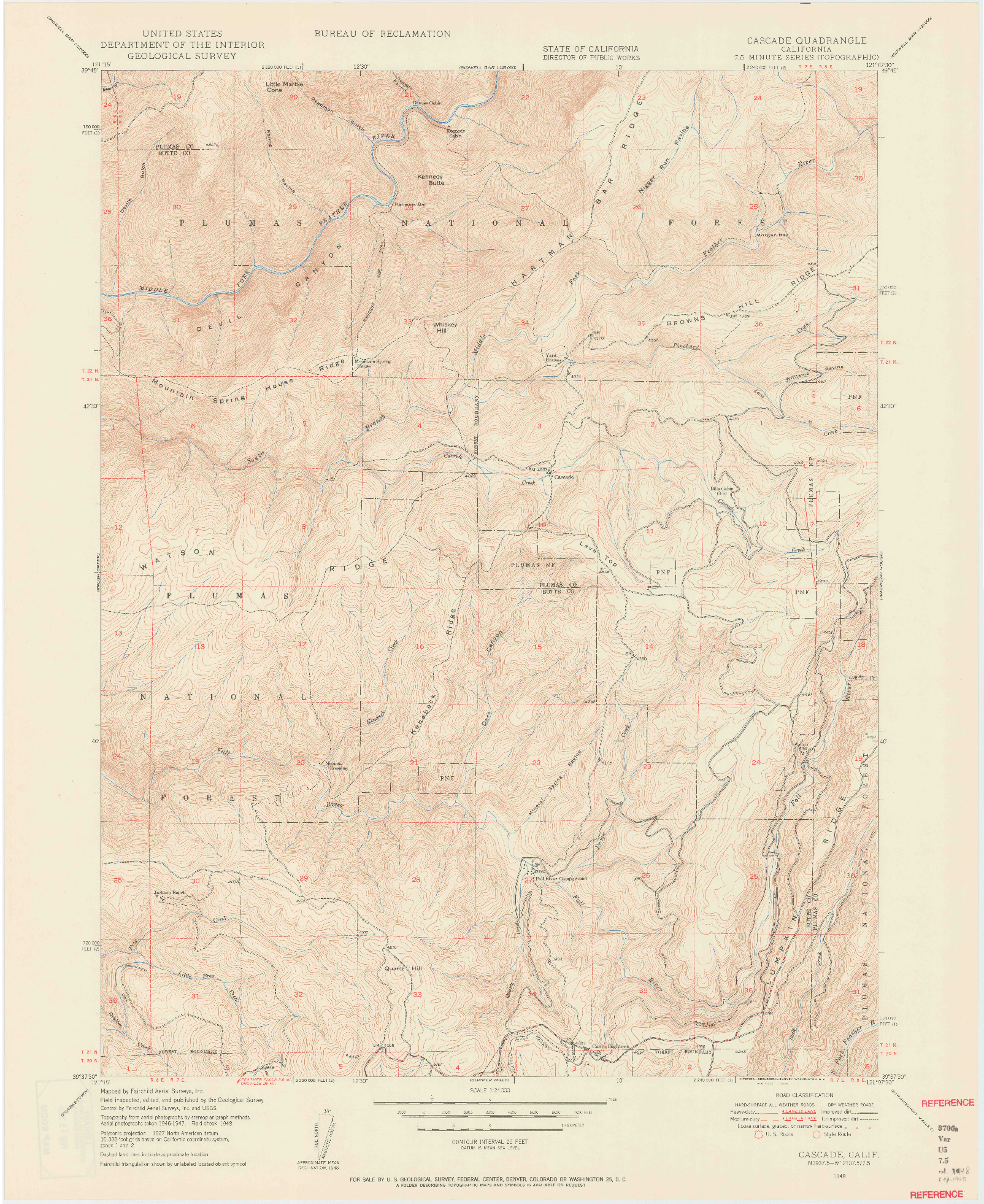 USGS 1:24000-SCALE QUADRANGLE FOR CASCADE, CA 1948