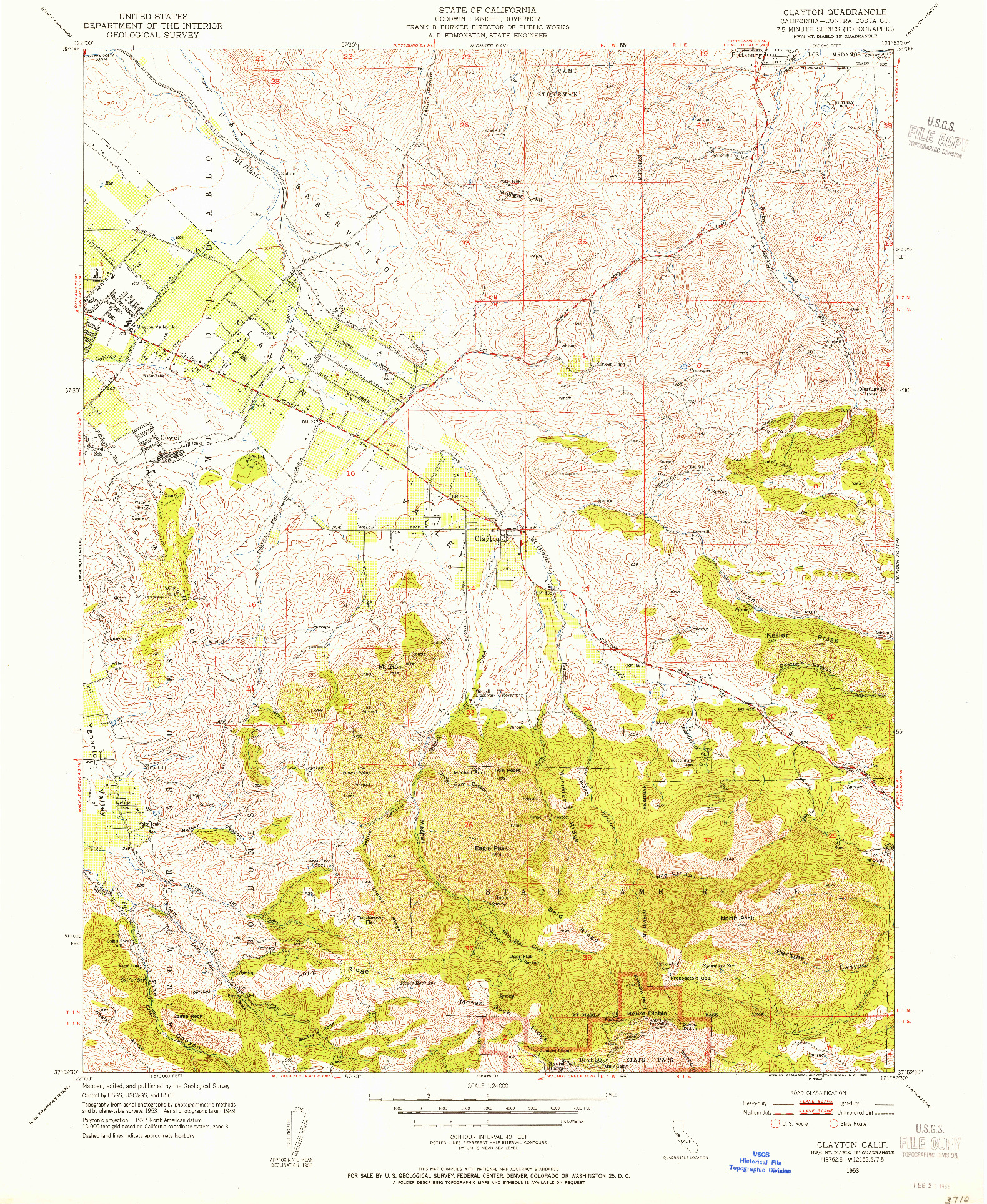 USGS 1:24000-SCALE QUADRANGLE FOR CLAYTON, CA 1953