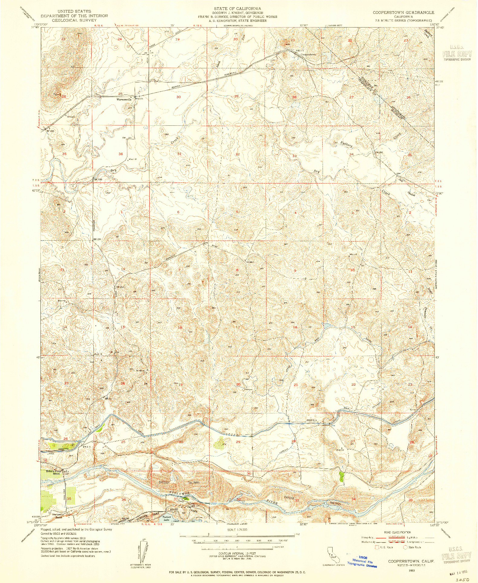 USGS 1:24000-SCALE QUADRANGLE FOR COOPERSTOWN, CA 1953