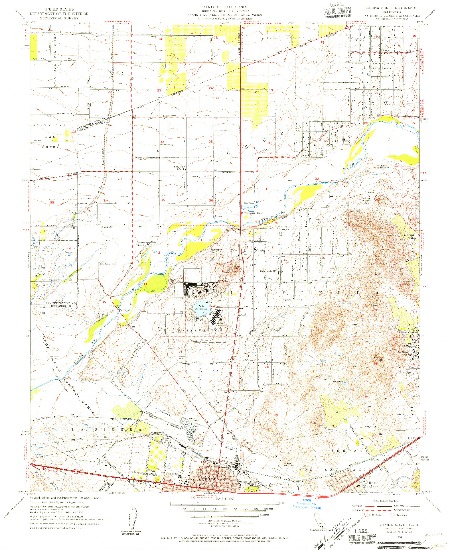 USGS 1:24000-SCALE QUADRANGLE FOR CORONA NORTH, CA 1954