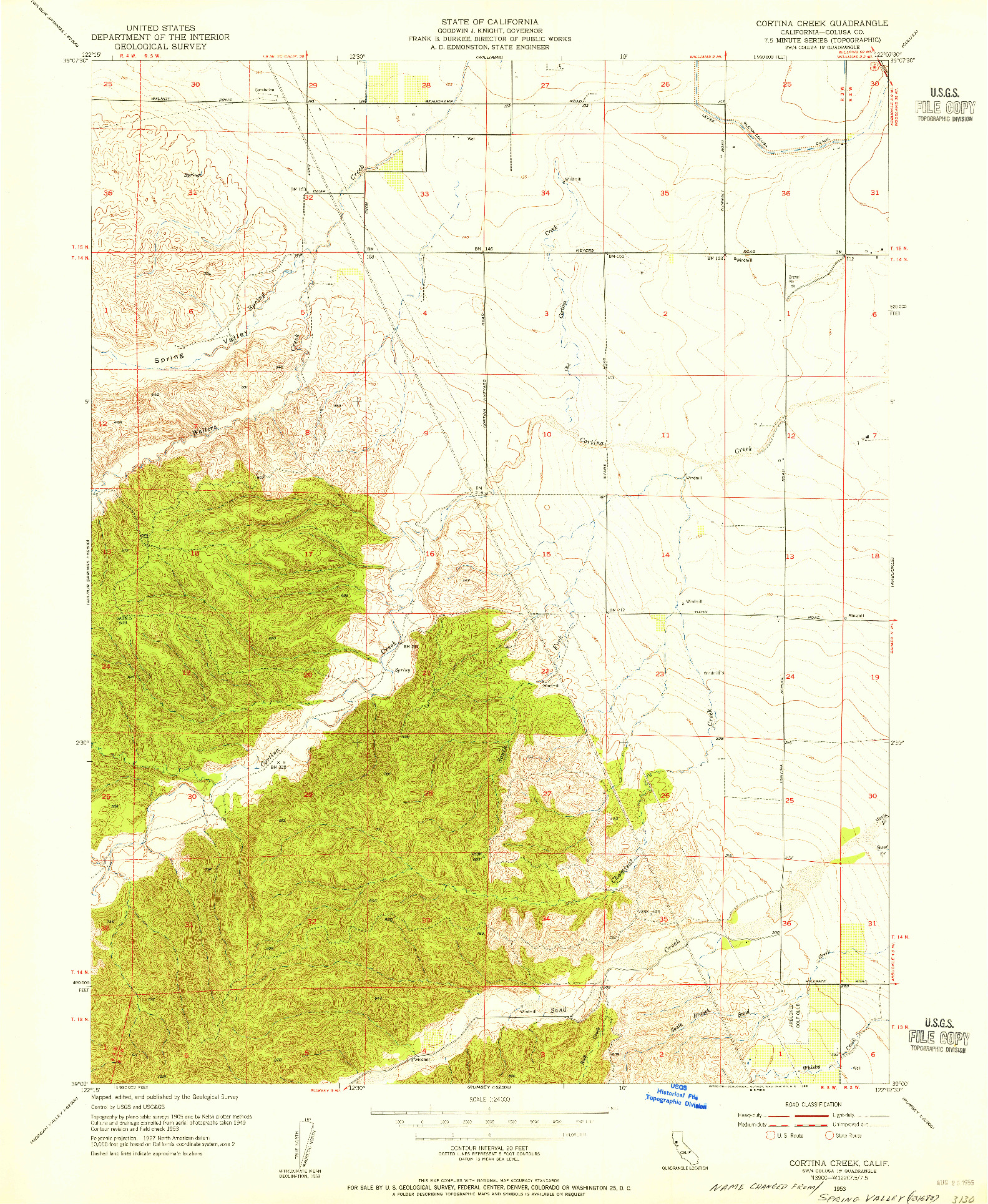 USGS 1:24000-SCALE QUADRANGLE FOR CORTINA CREEK, CA 1953