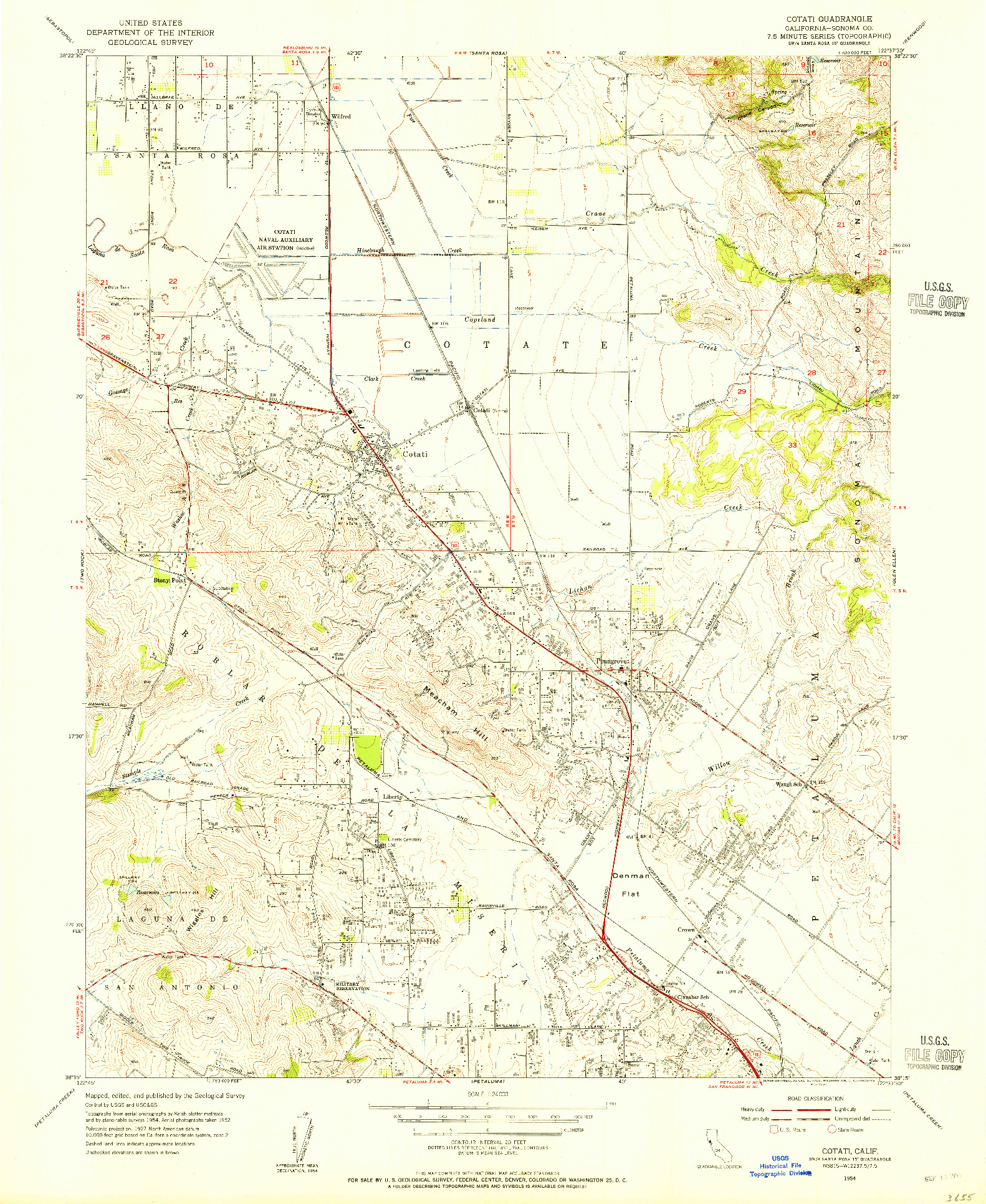 USGS 1:24000-SCALE QUADRANGLE FOR COTATI, CA 1954