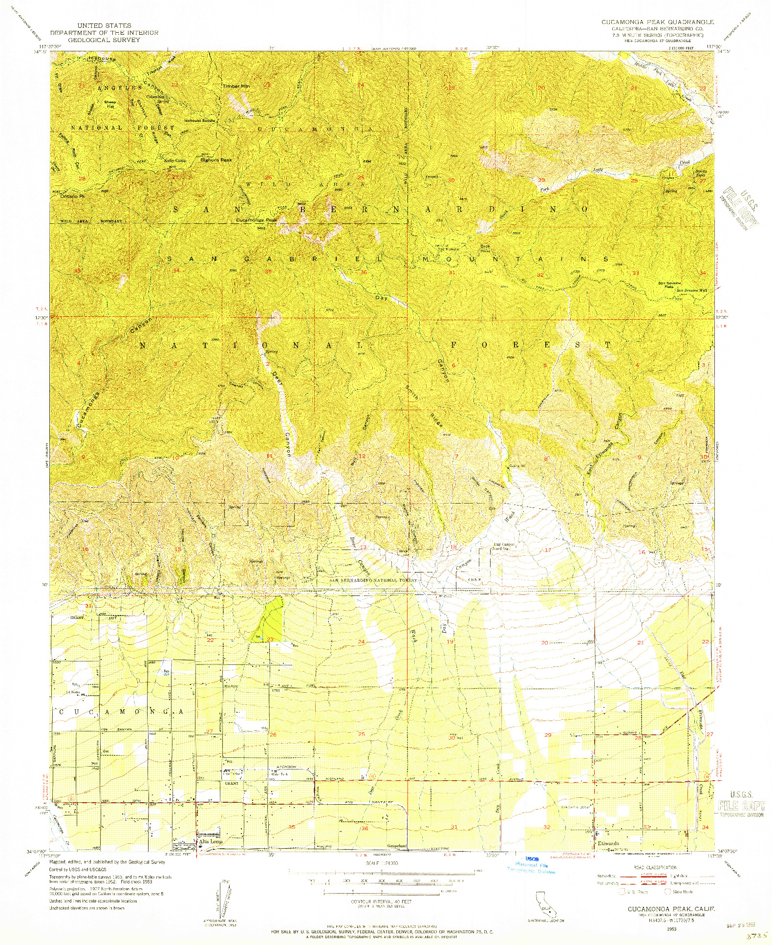 USGS 1:24000-SCALE QUADRANGLE FOR CUCAMONGA PEAK, CA 1953