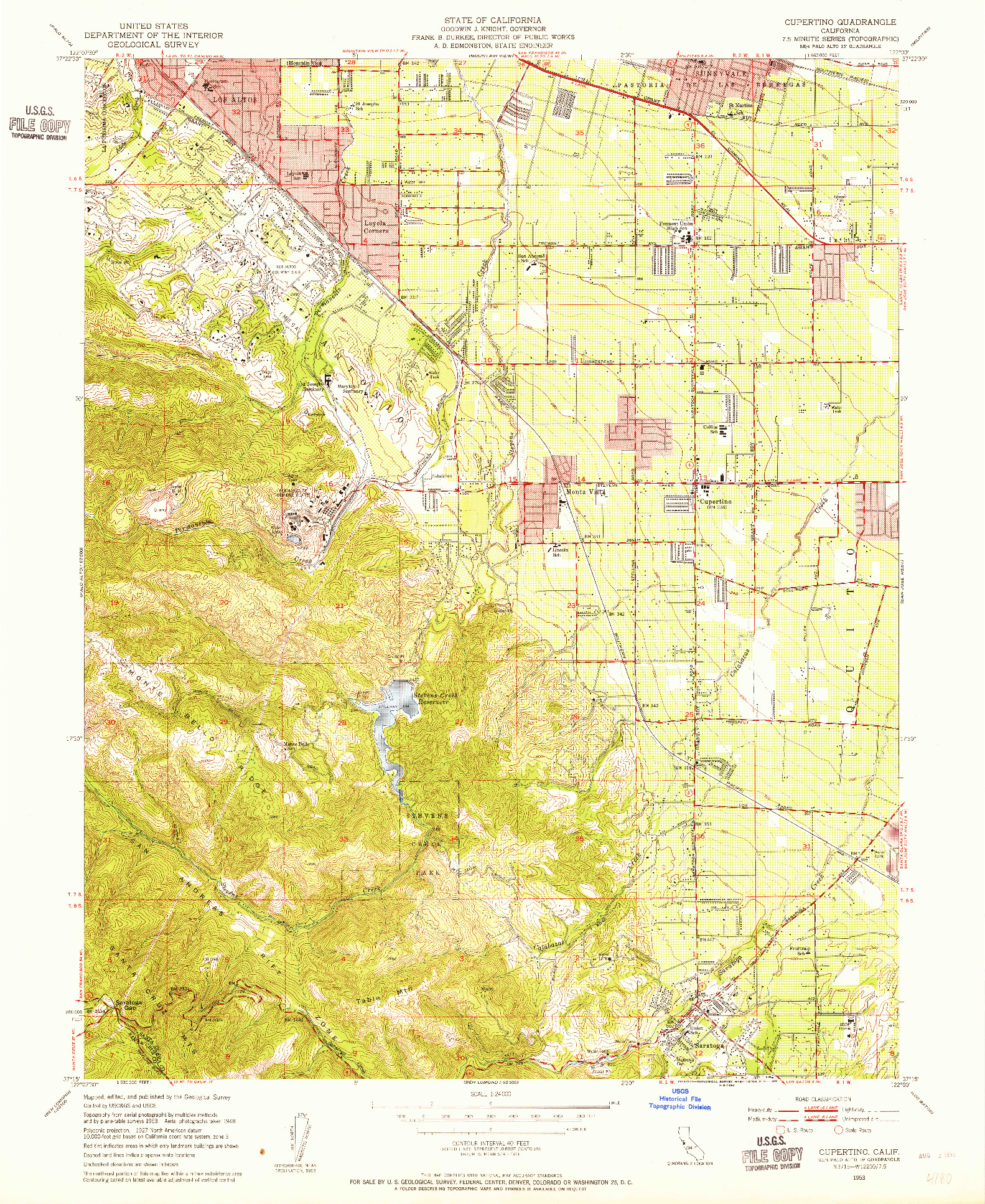 USGS 1:24000-SCALE QUADRANGLE FOR CUPERTINO, CA 1953