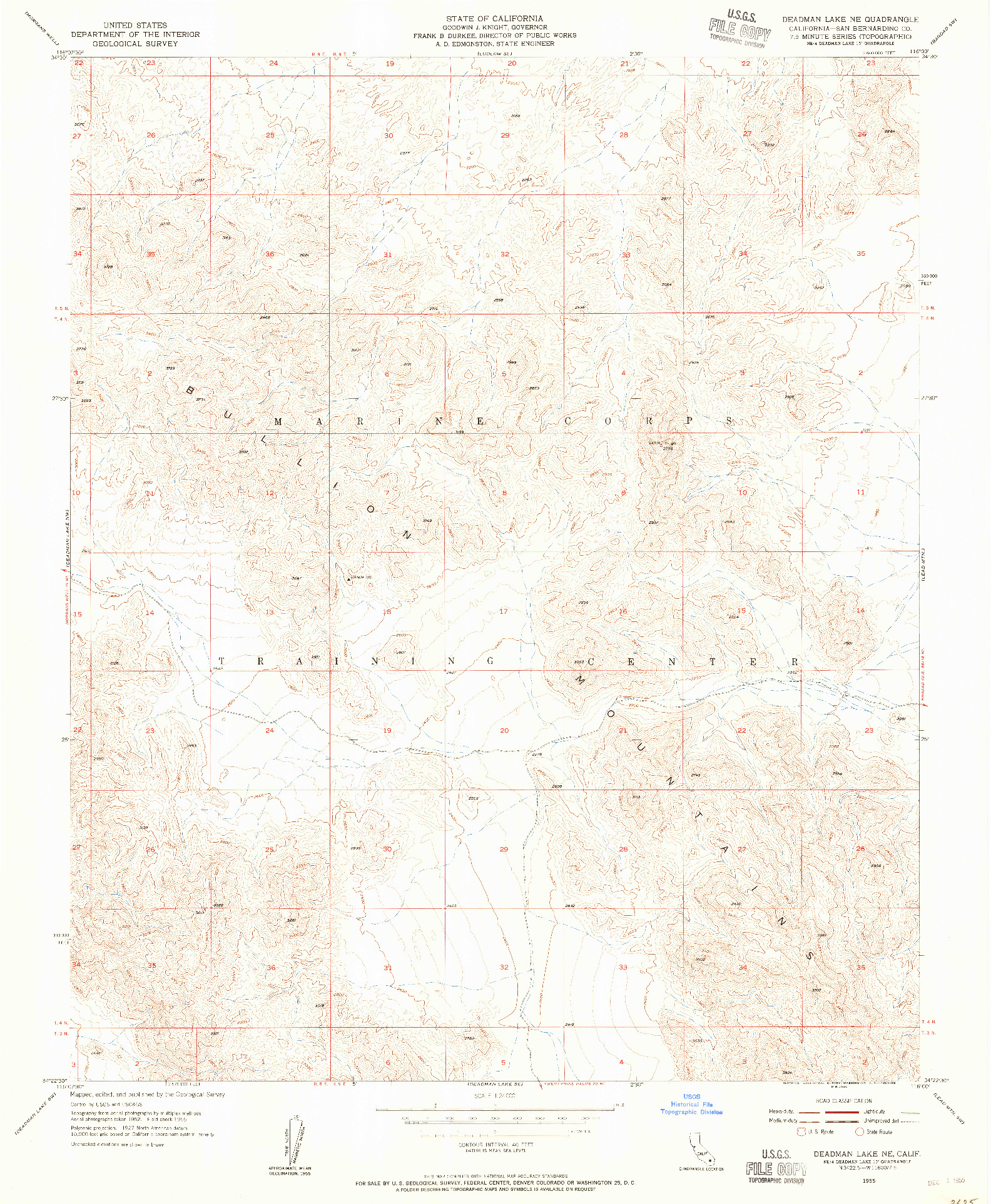 USGS 1:24000-SCALE QUADRANGLE FOR DEADMAN LAKE NE, CA 1955