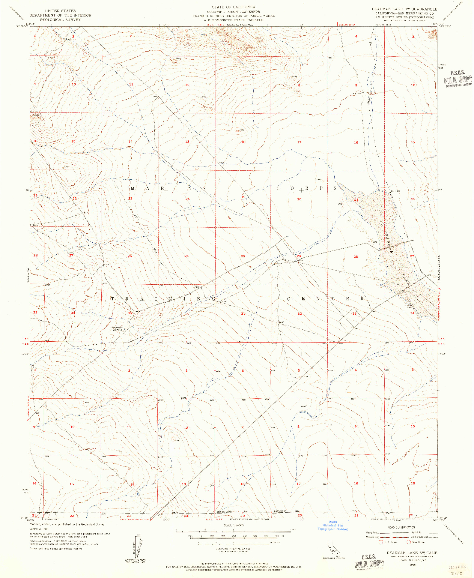 USGS 1:24000-SCALE QUADRANGLE FOR DEADMAN LAKE SW, CA 1955