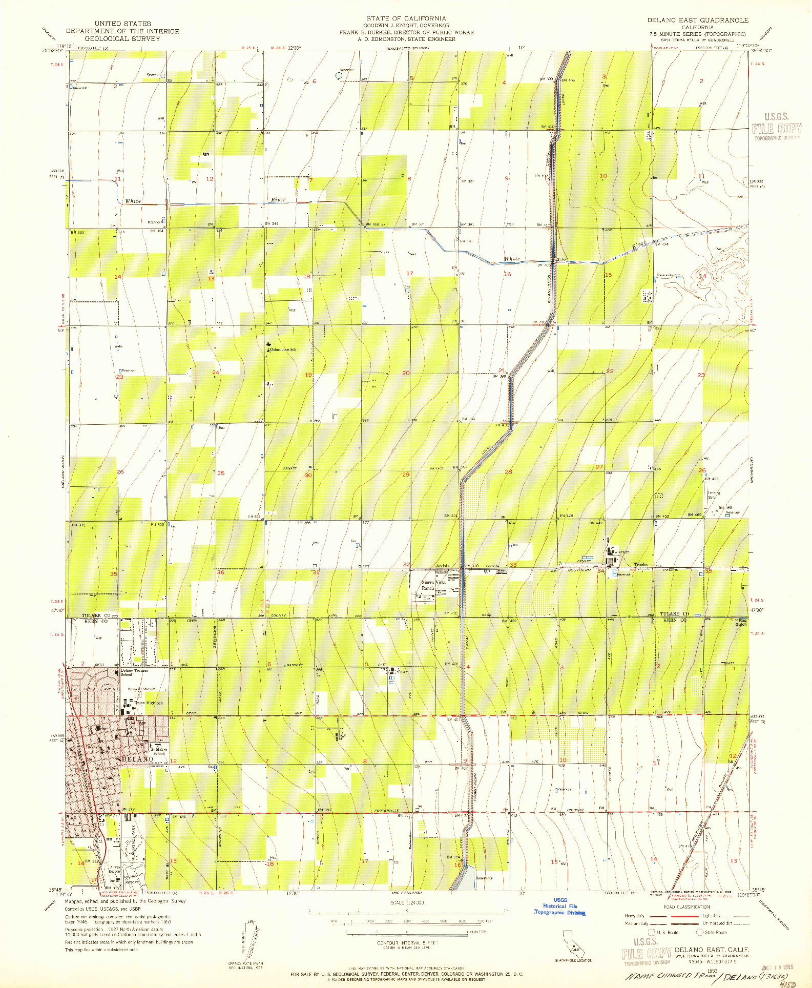 USGS 1:24000-SCALE QUADRANGLE FOR DELANO EAST, CA 1953