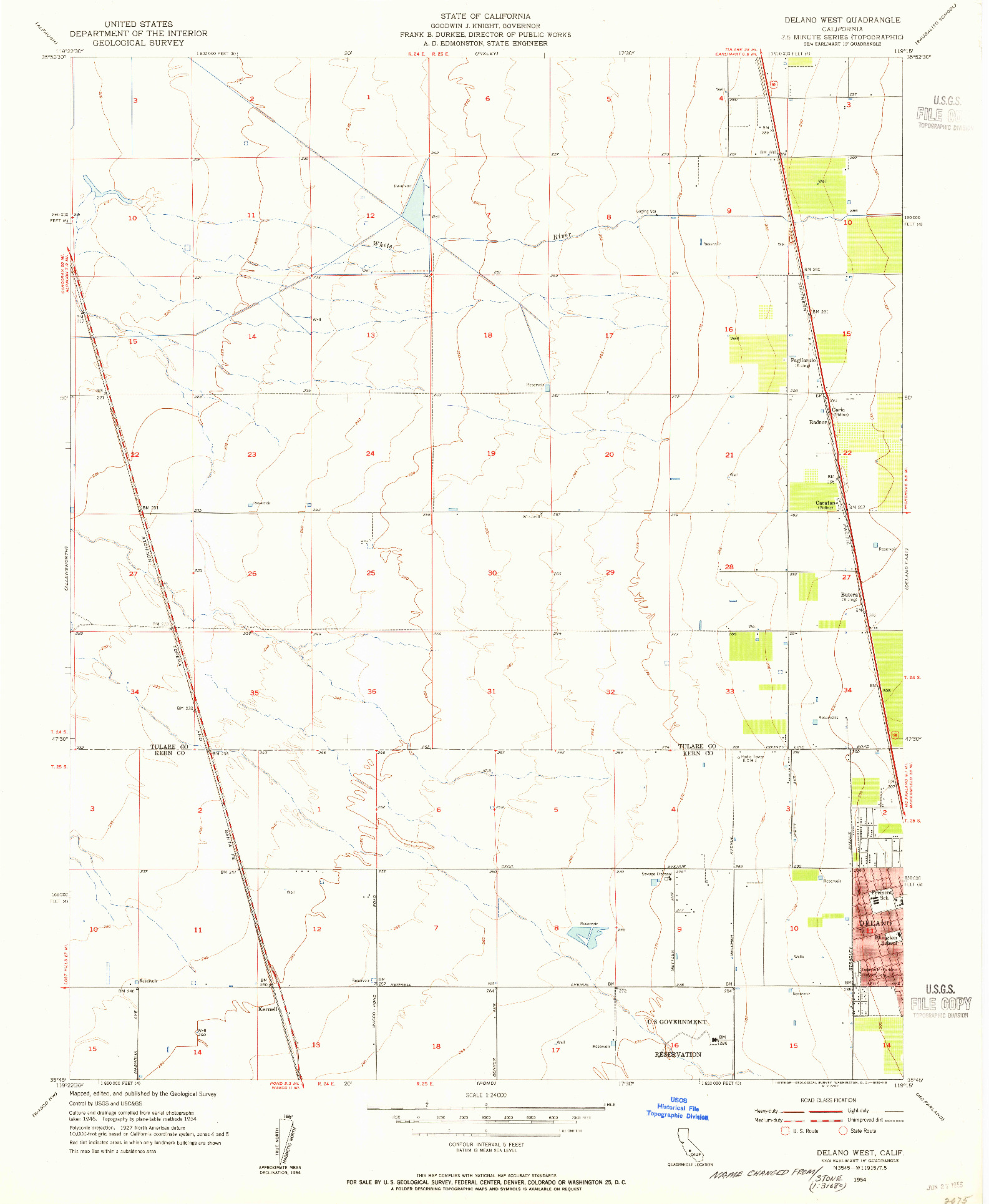 USGS 1:24000-SCALE QUADRANGLE FOR DELANO WEST, CA 1954