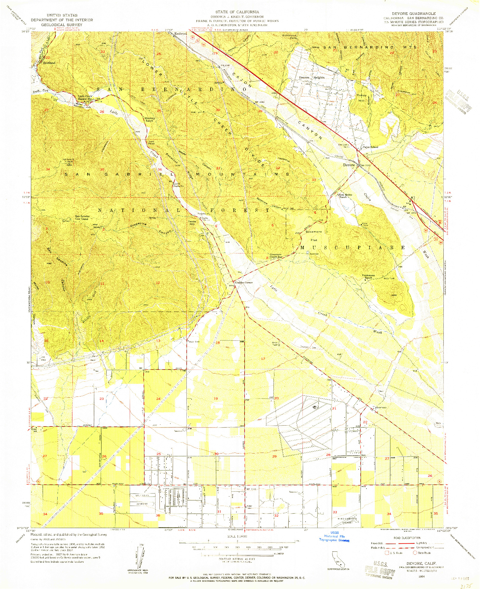 USGS 1:24000-SCALE QUADRANGLE FOR DEVORE, CA 1954