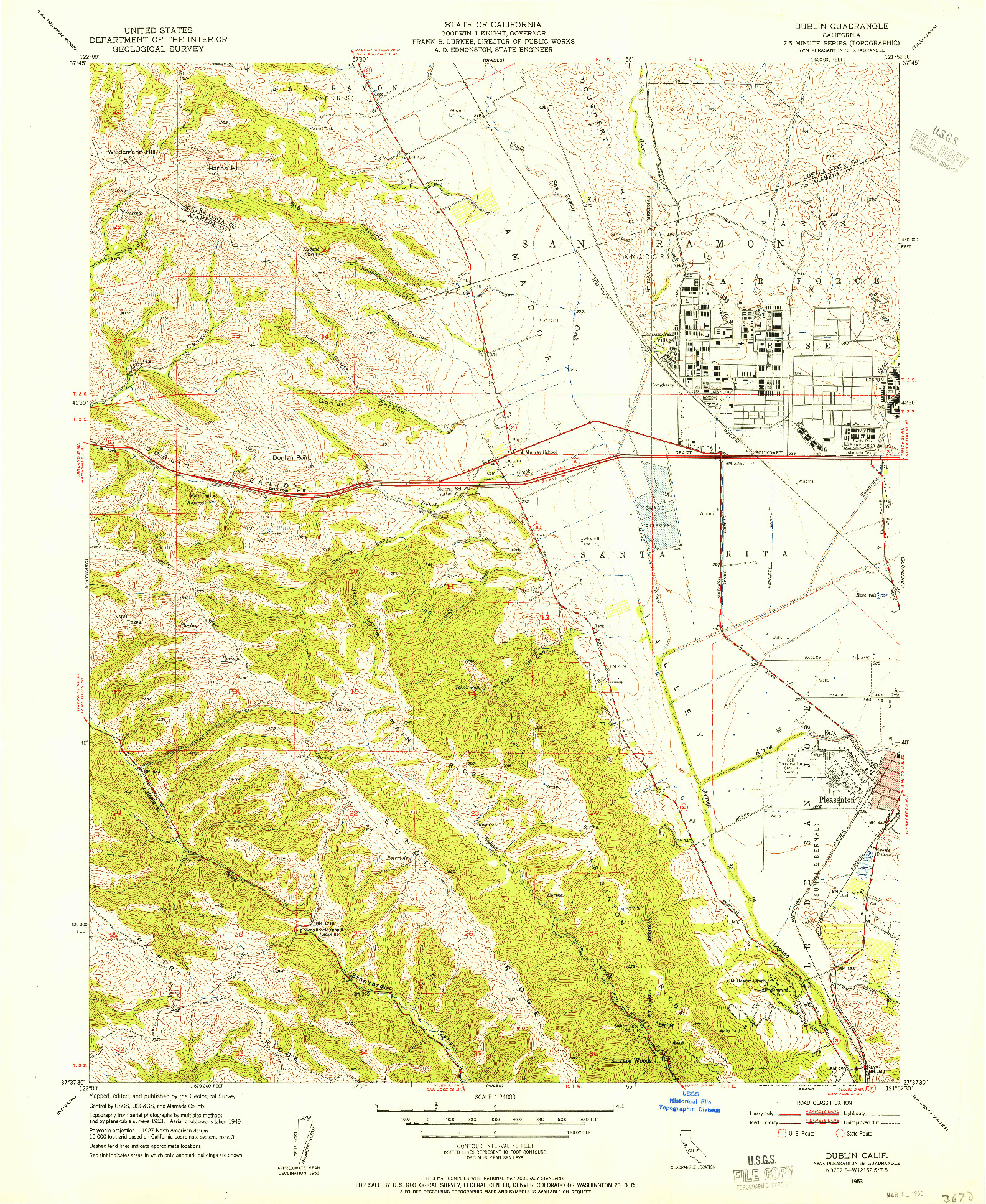 USGS 1:24000-SCALE QUADRANGLE FOR DUBLIN, CA 1953