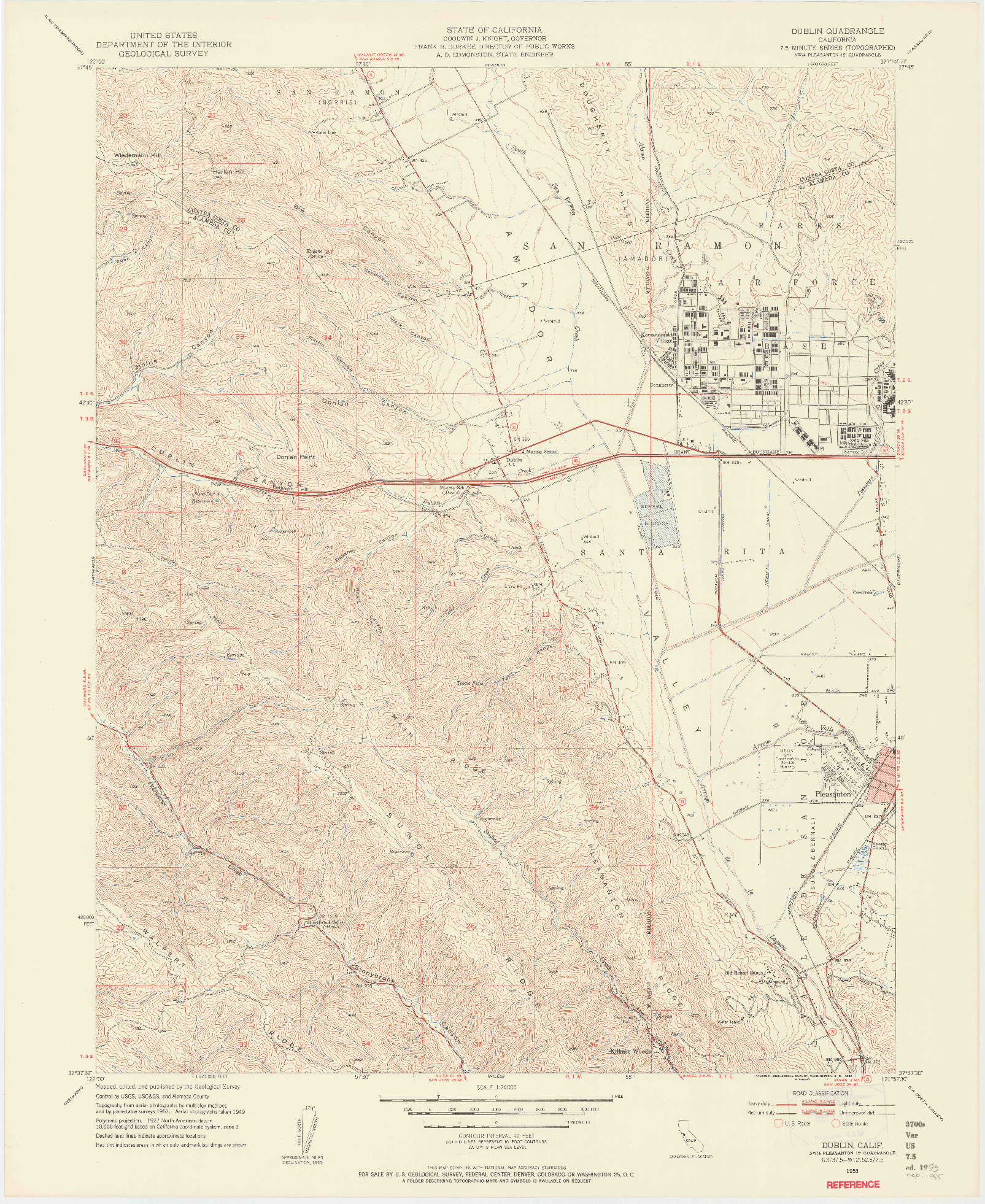 USGS 1:24000-SCALE QUADRANGLE FOR DUBLIN, CA 1953
