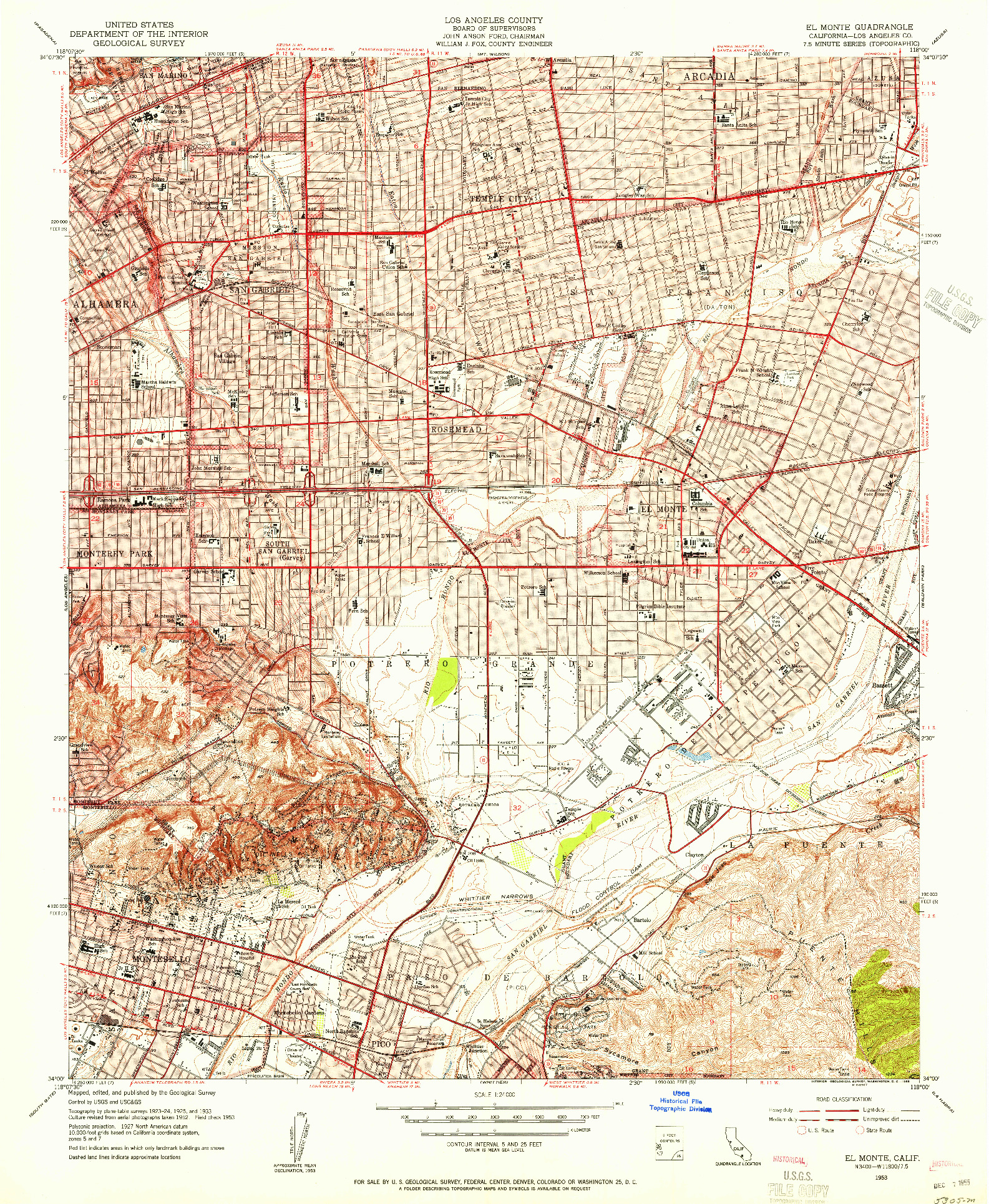 USGS 1:24000-SCALE QUADRANGLE FOR EL MONTE, CA 1953