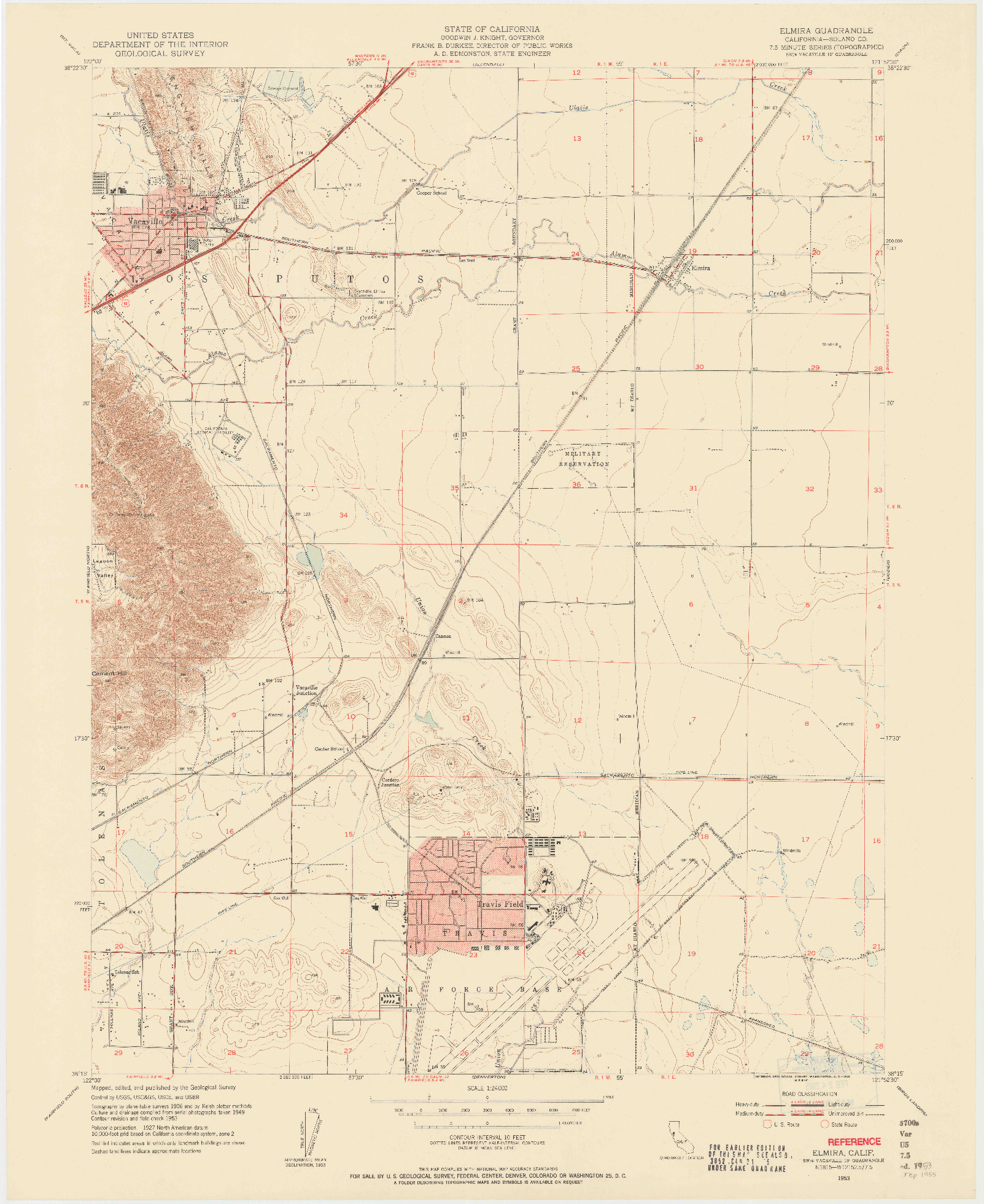 USGS 1:24000-SCALE QUADRANGLE FOR ELMIRA, CA 1953
