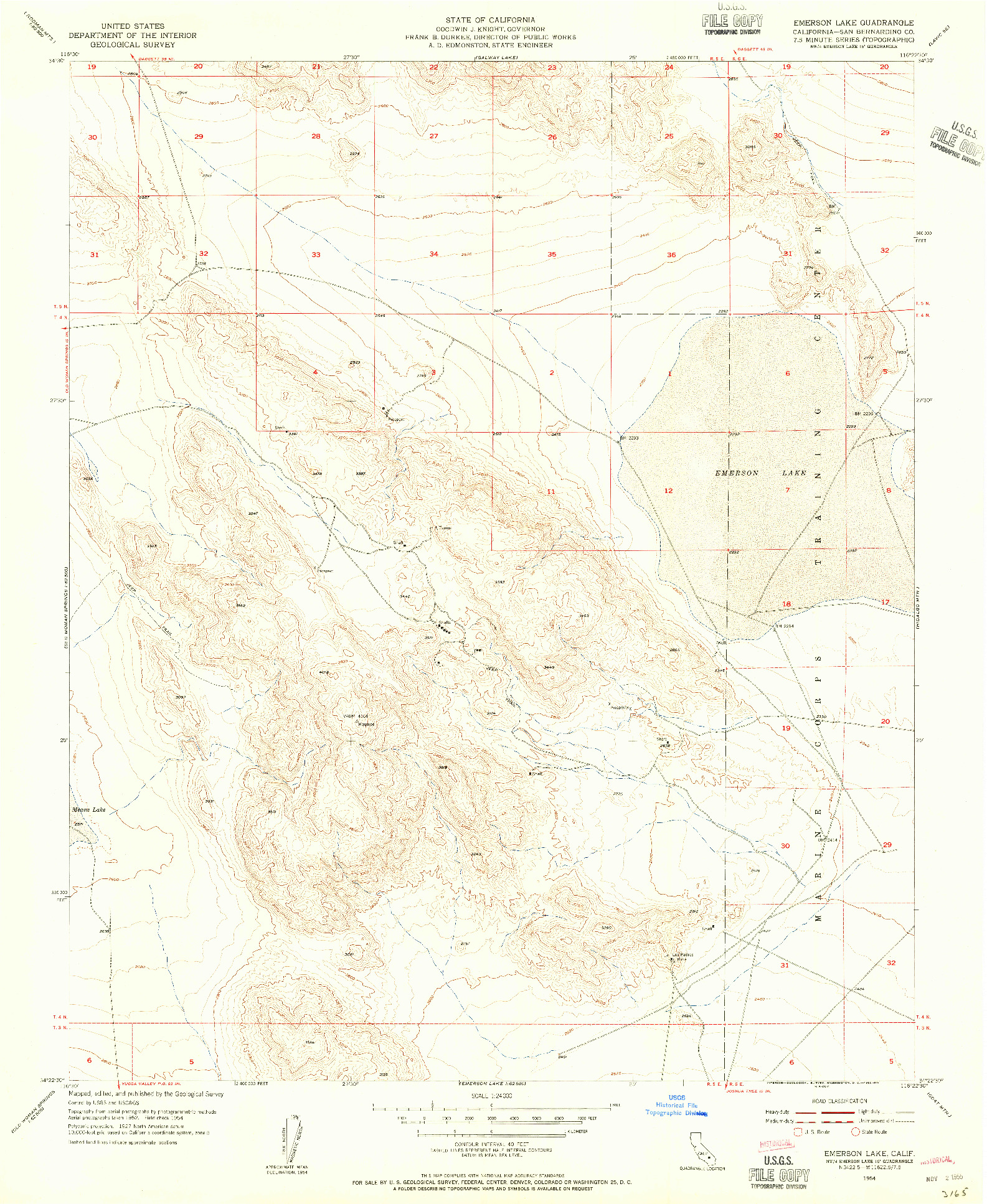 USGS 1:24000-SCALE QUADRANGLE FOR EMERSON LAKE, CA 1954