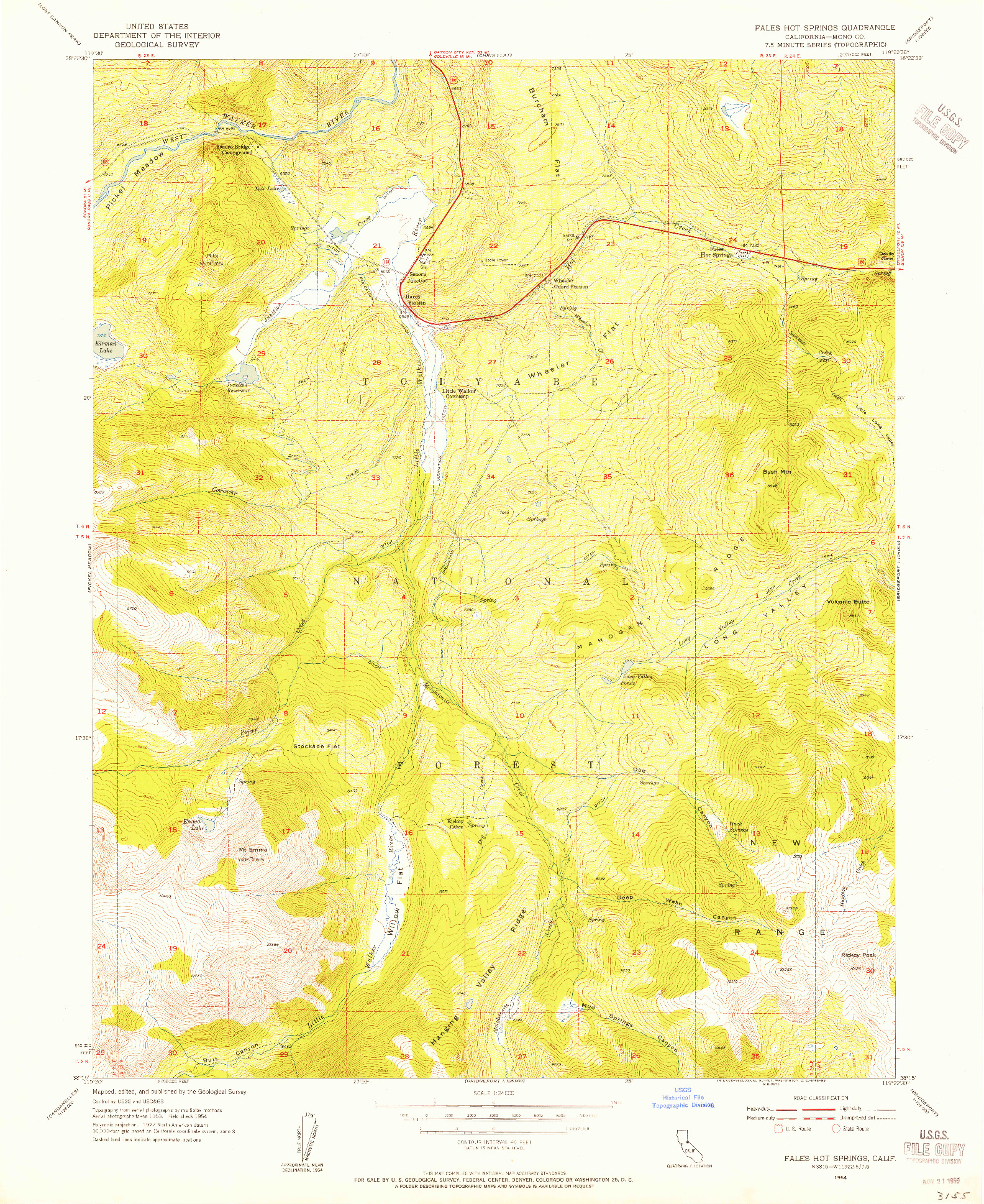 USGS 1:24000-SCALE QUADRANGLE FOR FALES HOT SPRINGS, CA 1954