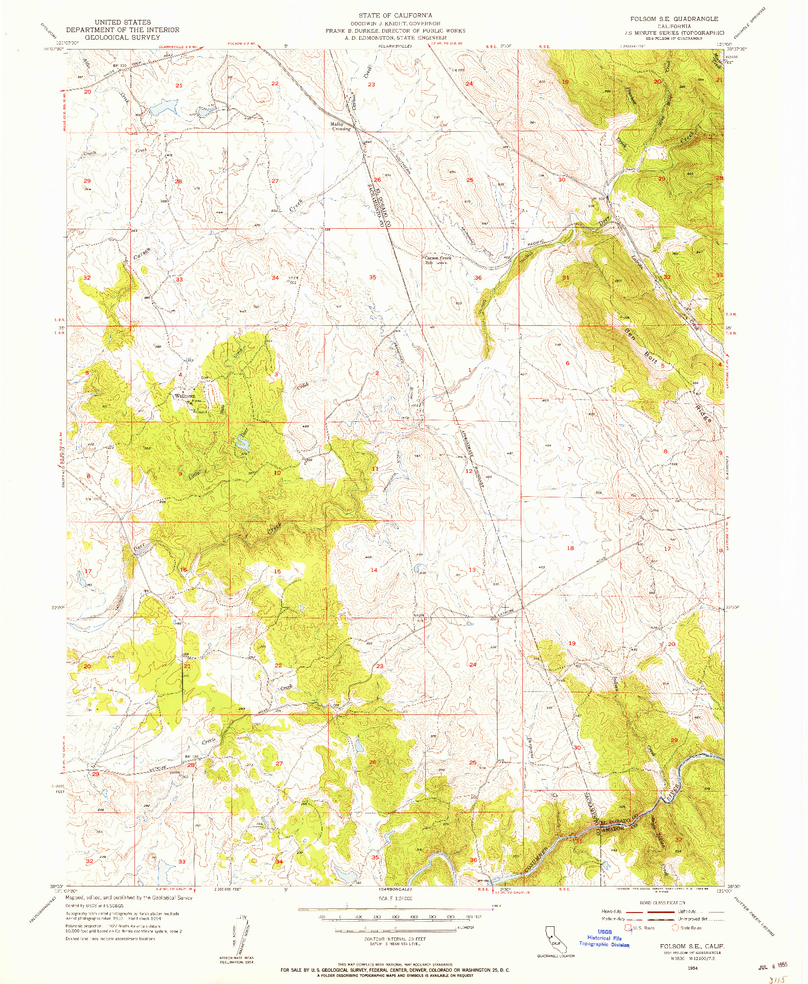 USGS 1:24000-SCALE QUADRANGLE FOR FOLSOM SE, CA 1954