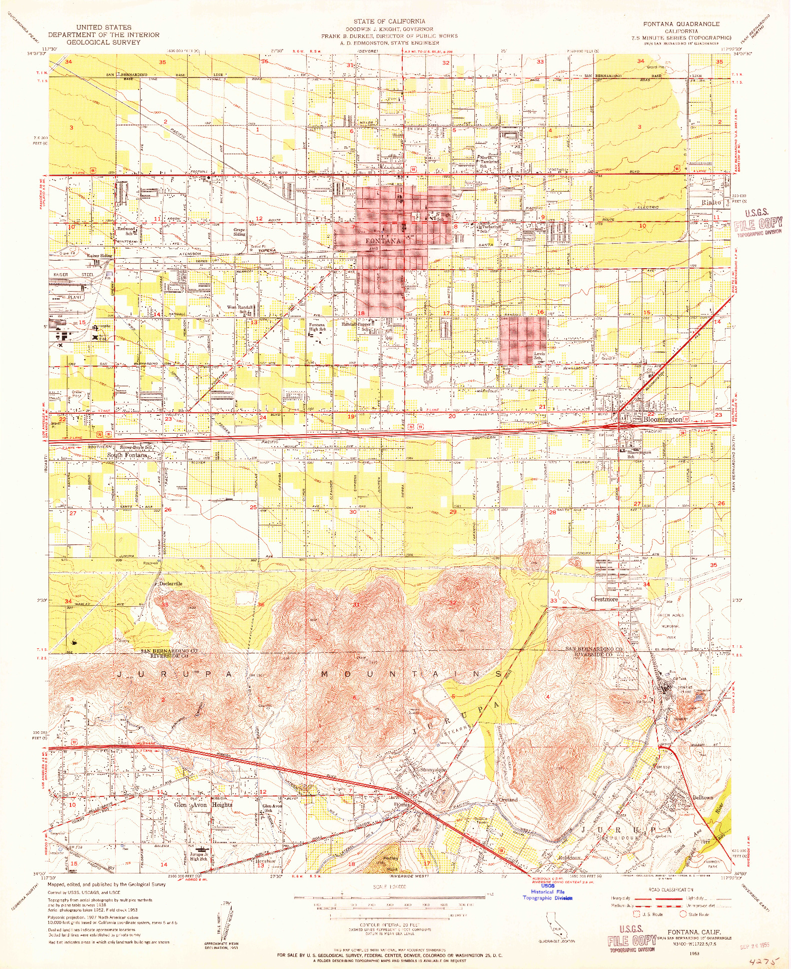 USGS 1:24000-SCALE QUADRANGLE FOR FONTANA, CA 1953