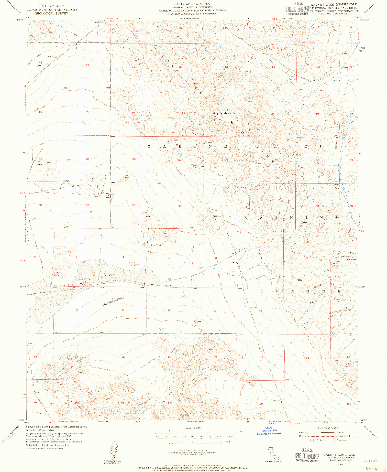 USGS 1:24000-SCALE QUADRANGLE FOR GALWAY LAKE, CA 1954