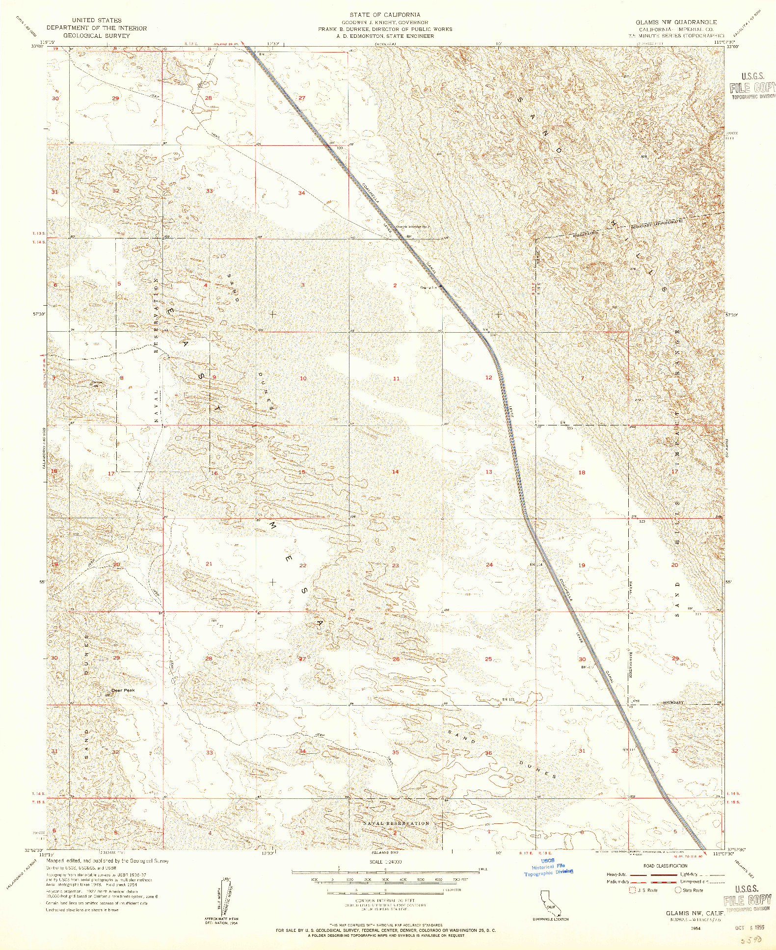 USGS 1:24000-SCALE QUADRANGLE FOR GLAMIS NW, CA 1954