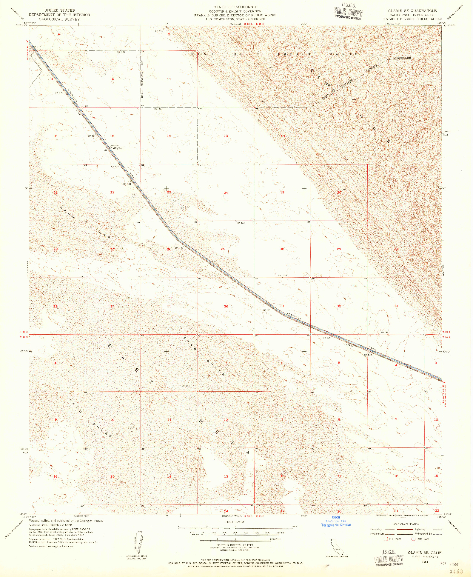 USGS 1:24000-SCALE QUADRANGLE FOR GLAMIS SE, CA 1954