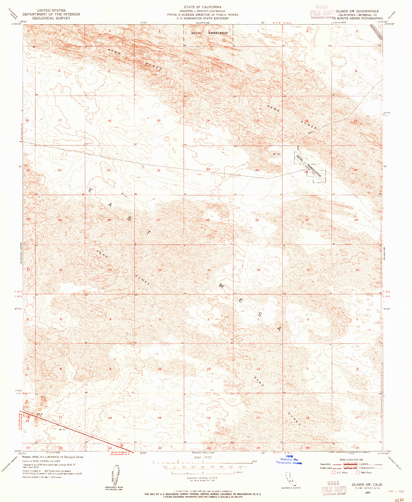USGS 1:24000-SCALE QUADRANGLE FOR GLAMIS SW, CA 1954