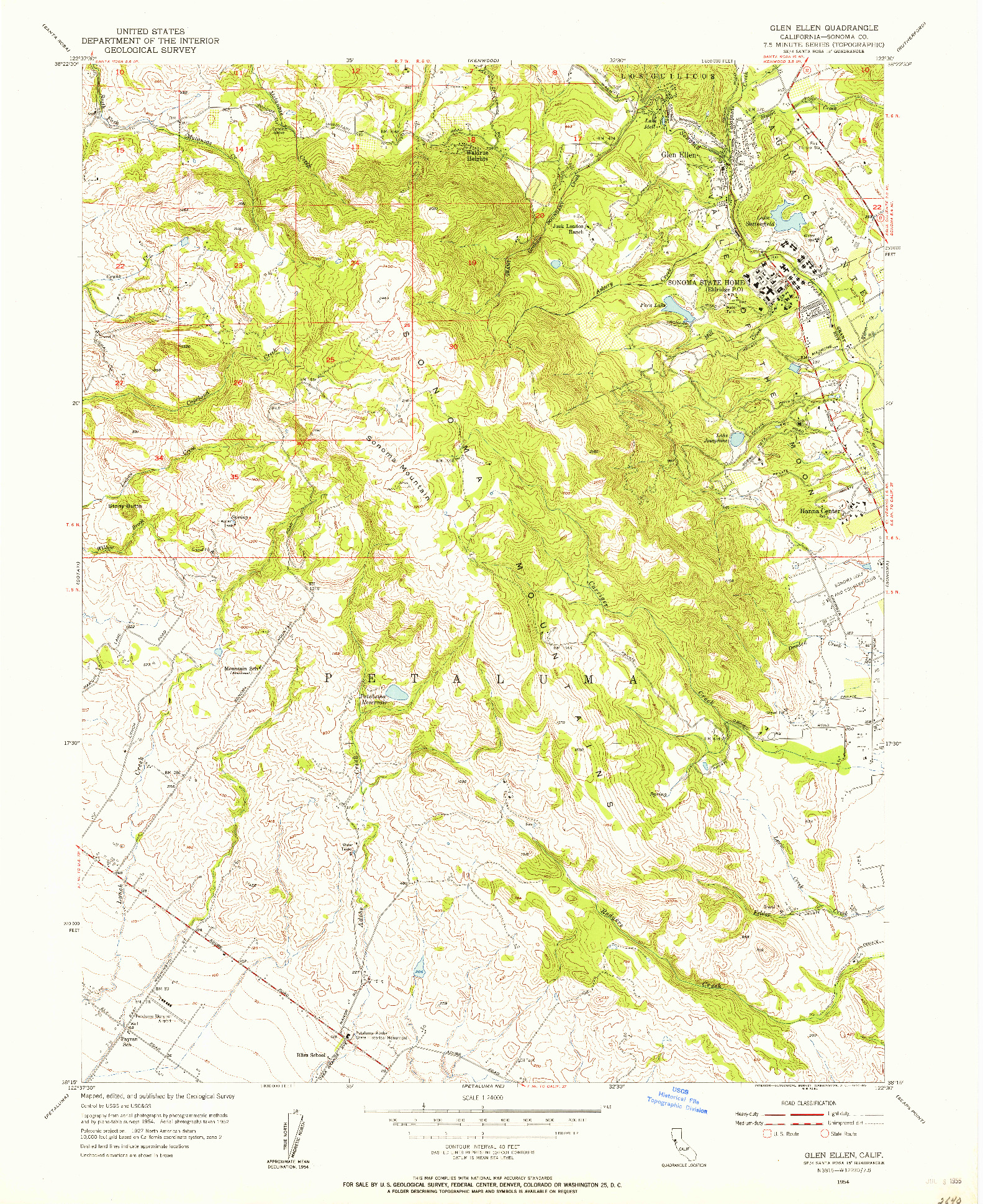 USGS 1:24000-SCALE QUADRANGLE FOR GLEN ELLEN, CA 1954