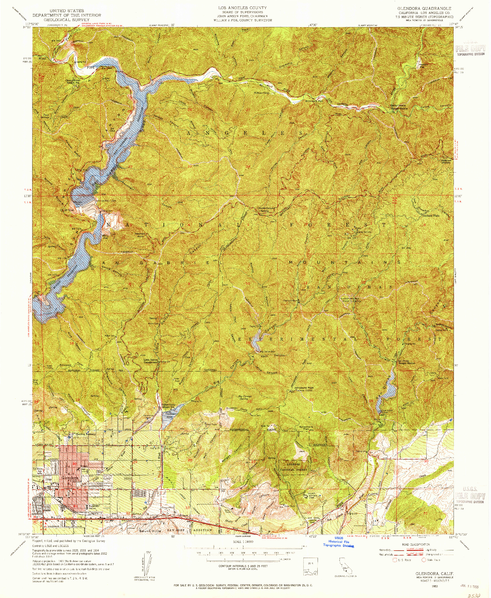 USGS 1:24000-SCALE QUADRANGLE FOR GLENDORA, CA 1953