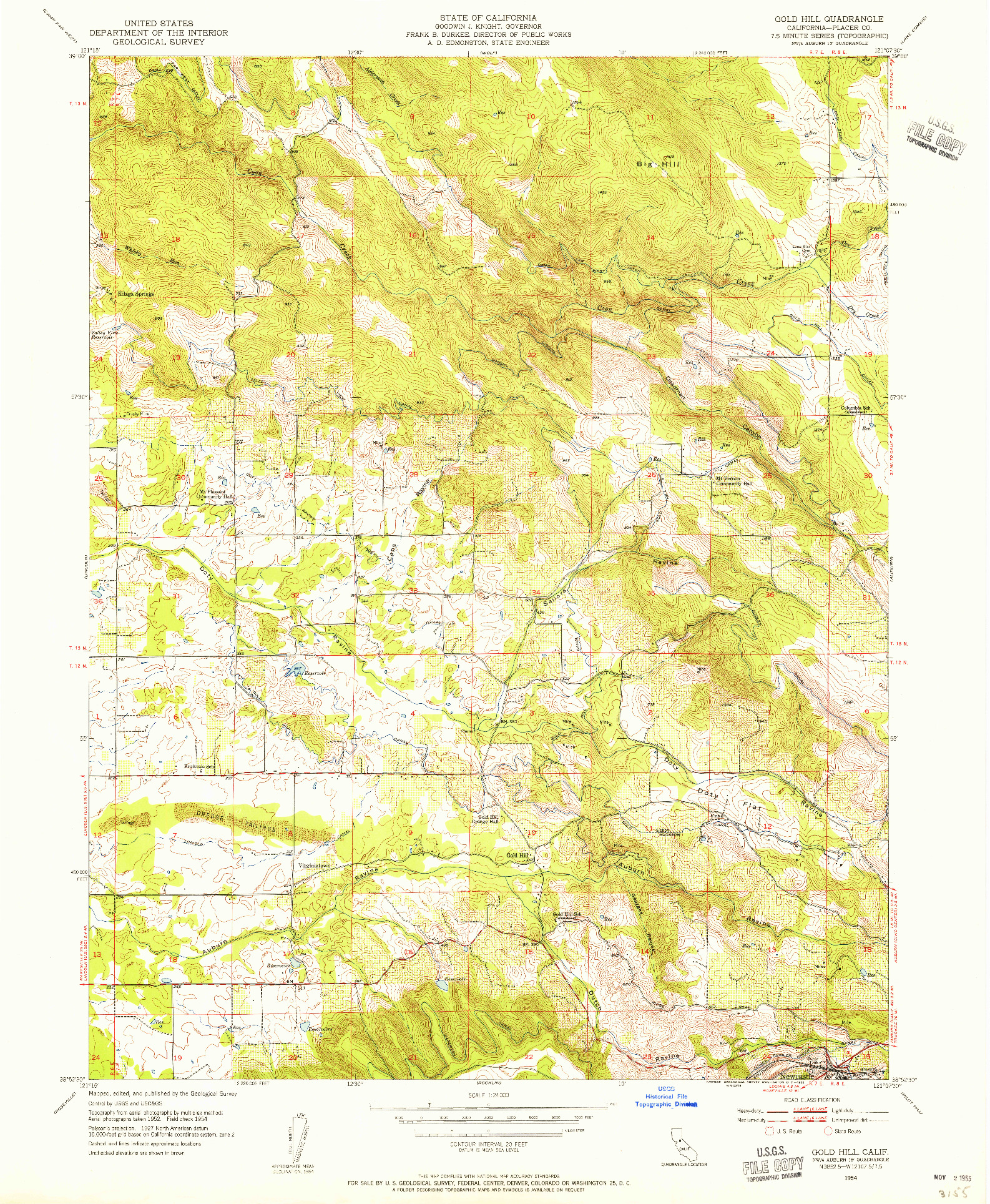 USGS 1:24000-SCALE QUADRANGLE FOR GOLD HILL, CA 1954