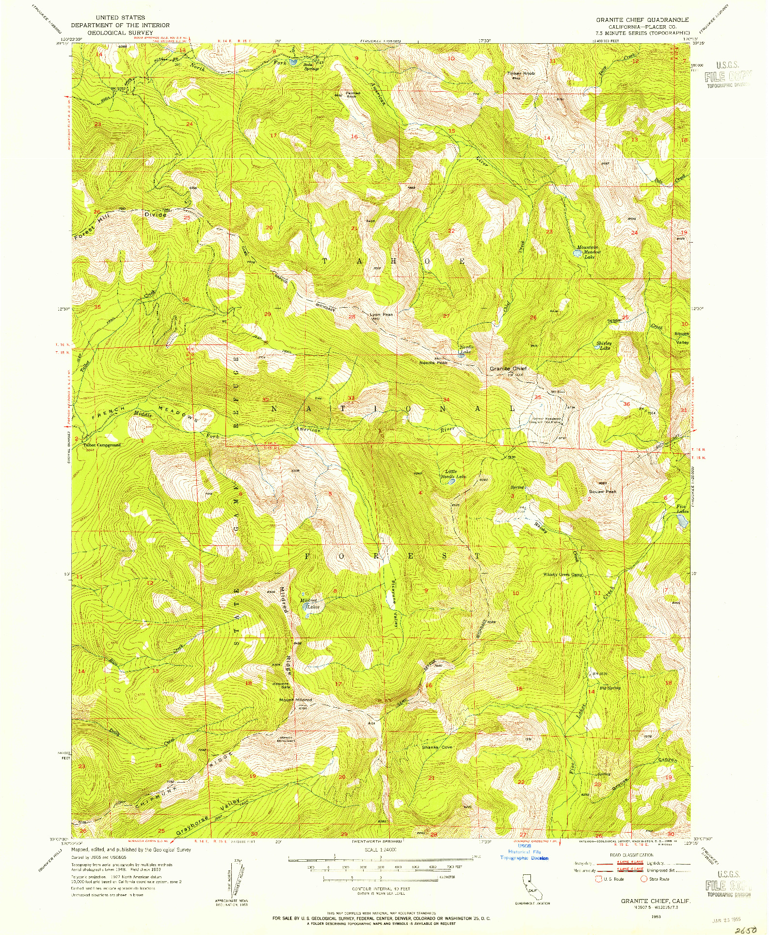 USGS 1:24000-SCALE QUADRANGLE FOR GRANITE CHIEF, CA 1953
