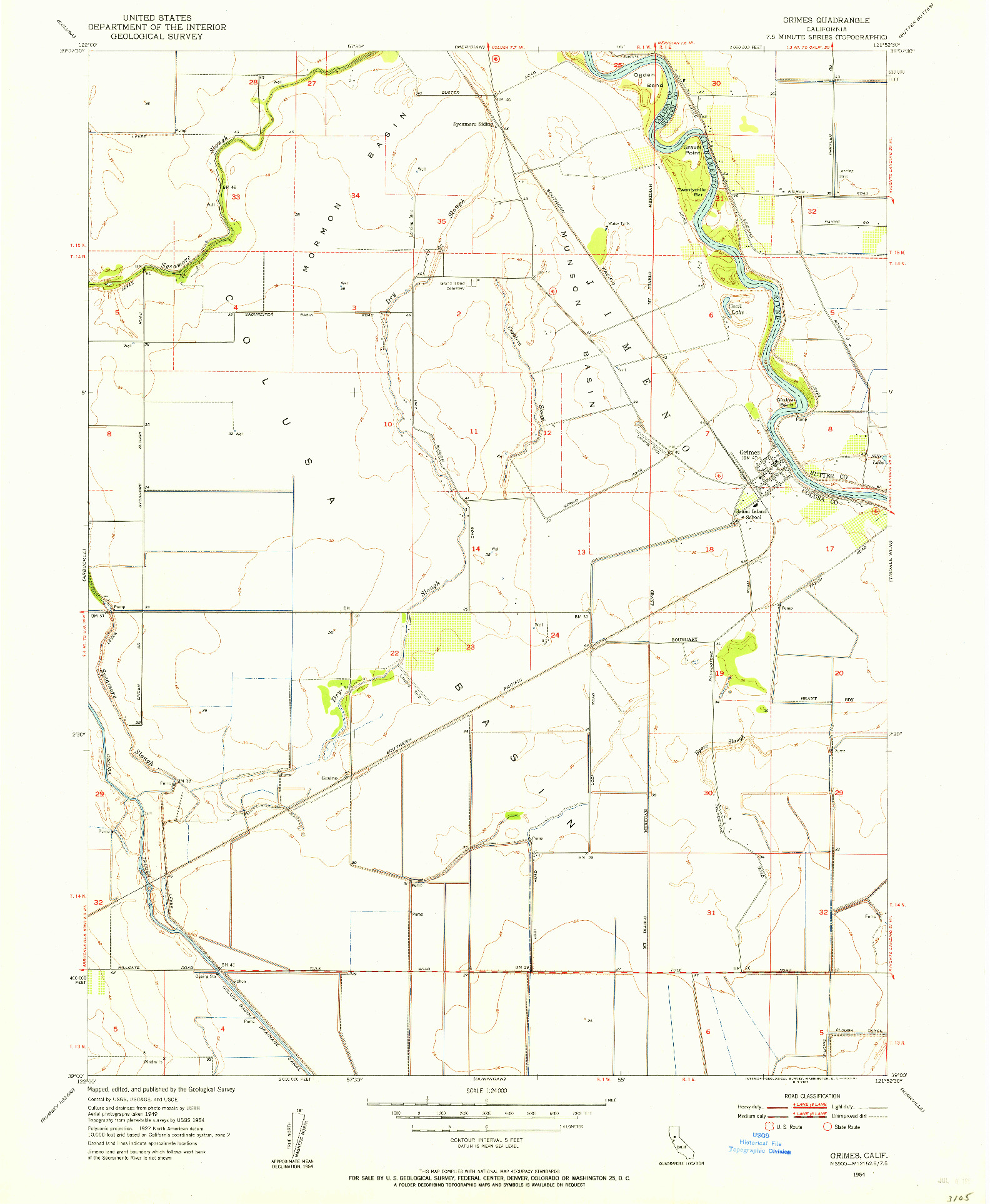 USGS 1:24000-SCALE QUADRANGLE FOR GRIMES, CA 1954
