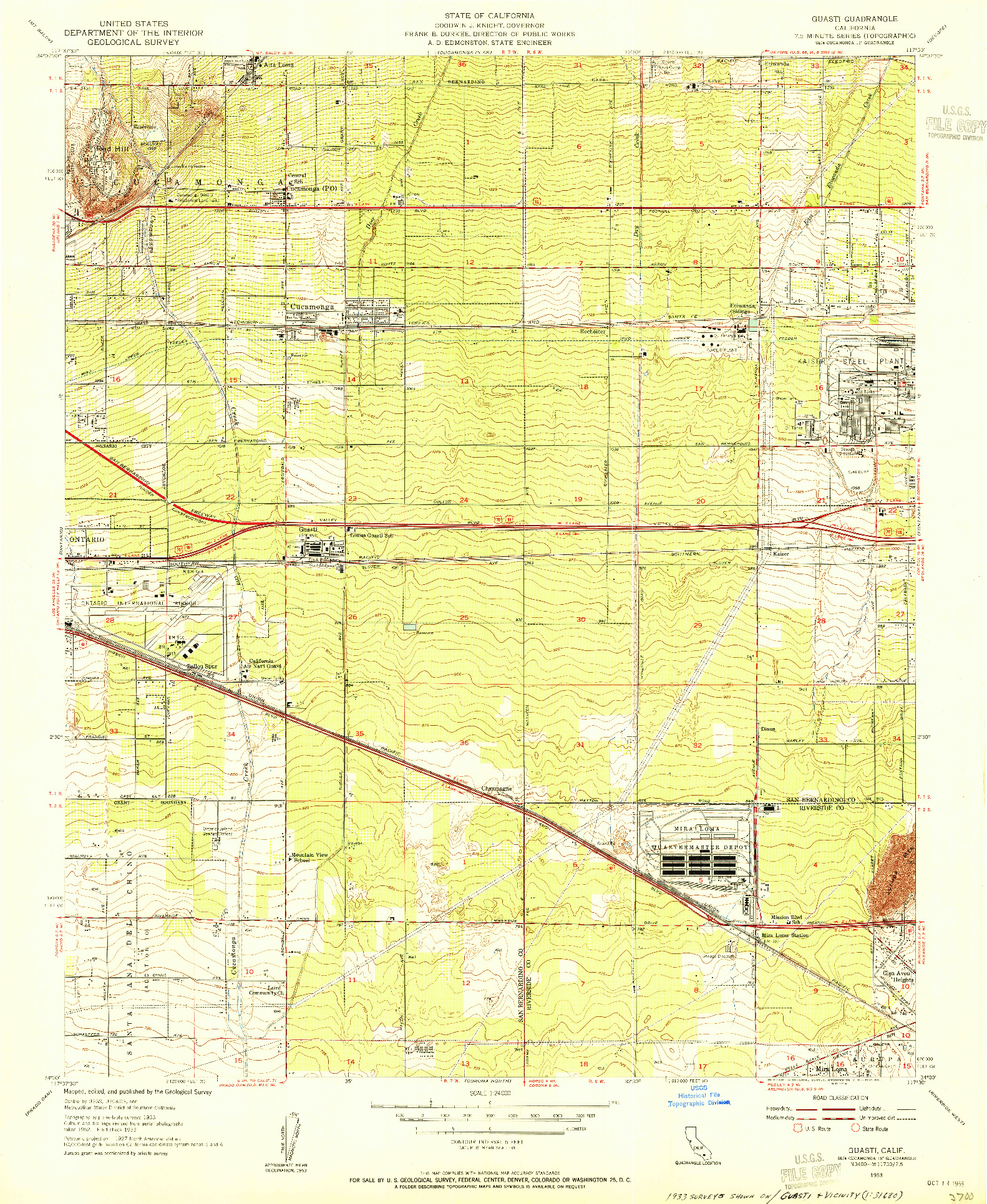 USGS 1:24000-SCALE QUADRANGLE FOR GUASTI, CA 1953