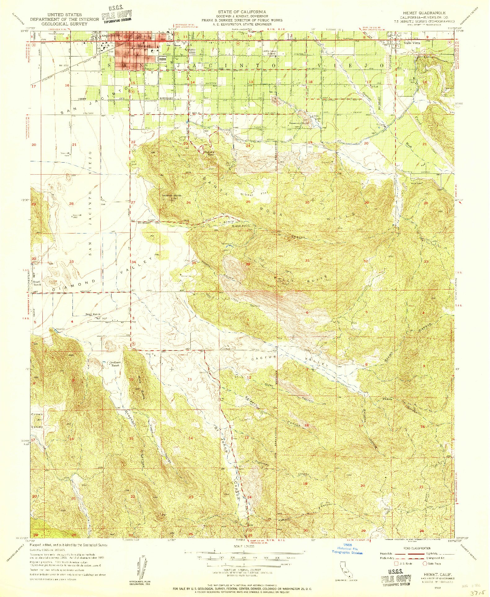 USGS 1:24000-SCALE QUADRANGLE FOR HEMET, CA 1953