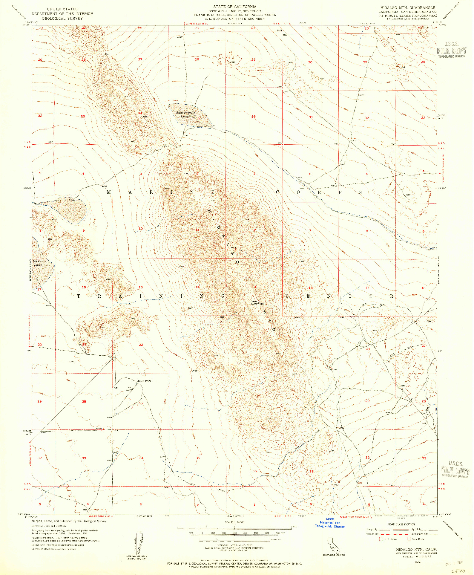 USGS 1:24000-SCALE QUADRANGLE FOR HIDALGO MTN, CA 1954