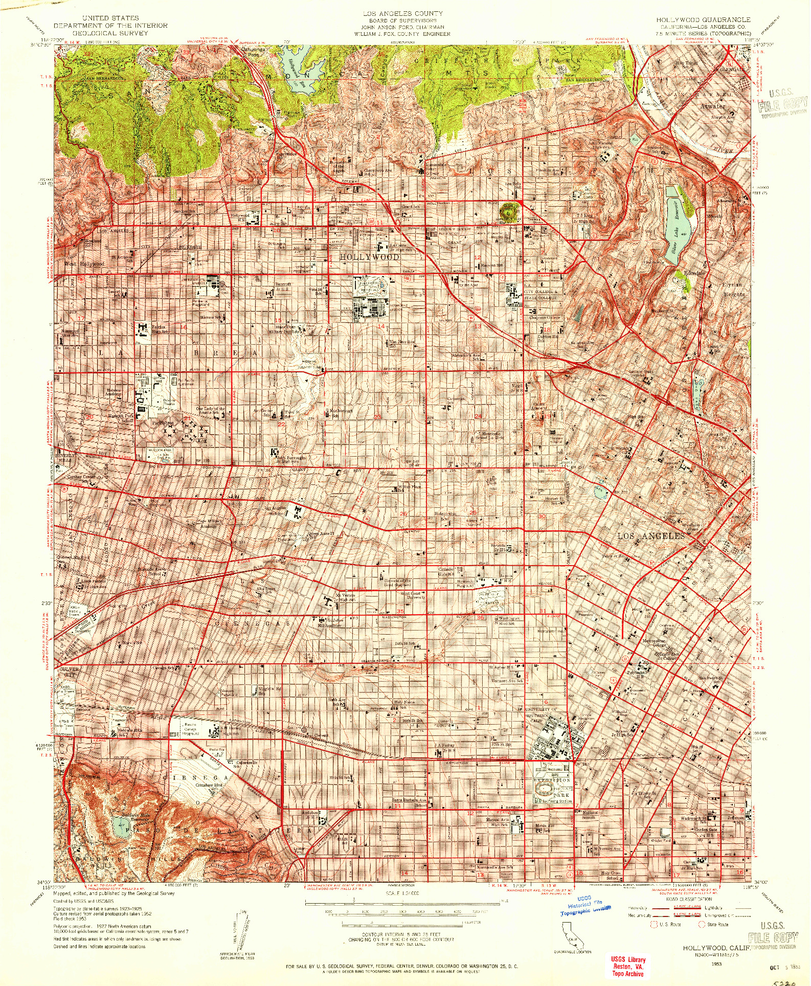 USGS 1:24000-SCALE QUADRANGLE FOR HOLLYWOOD, CA 1953