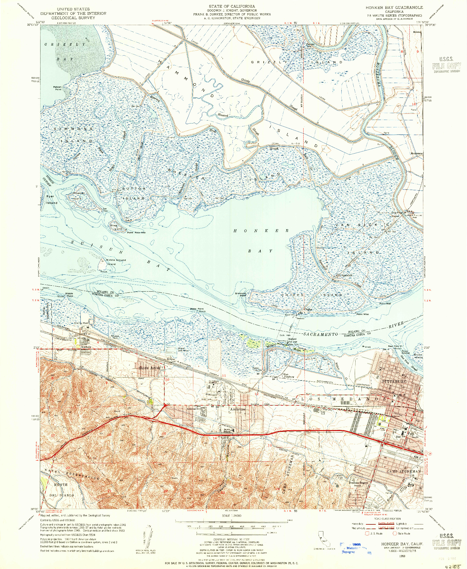 USGS 1:24000-SCALE QUADRANGLE FOR HONKER BAY, CA 1953