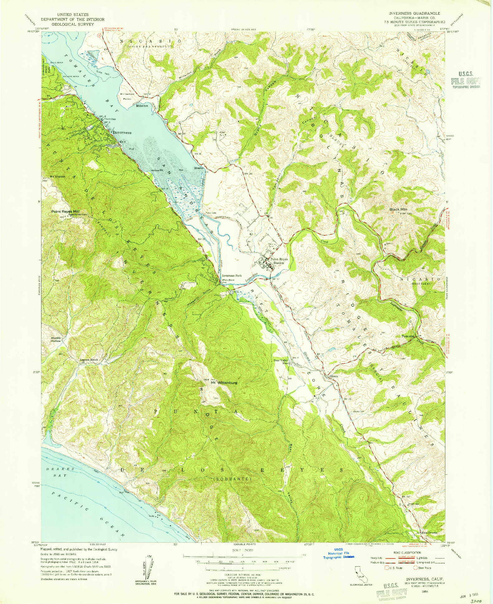 USGS 1:24000-SCALE QUADRANGLE FOR INVERNESS, CA 1954