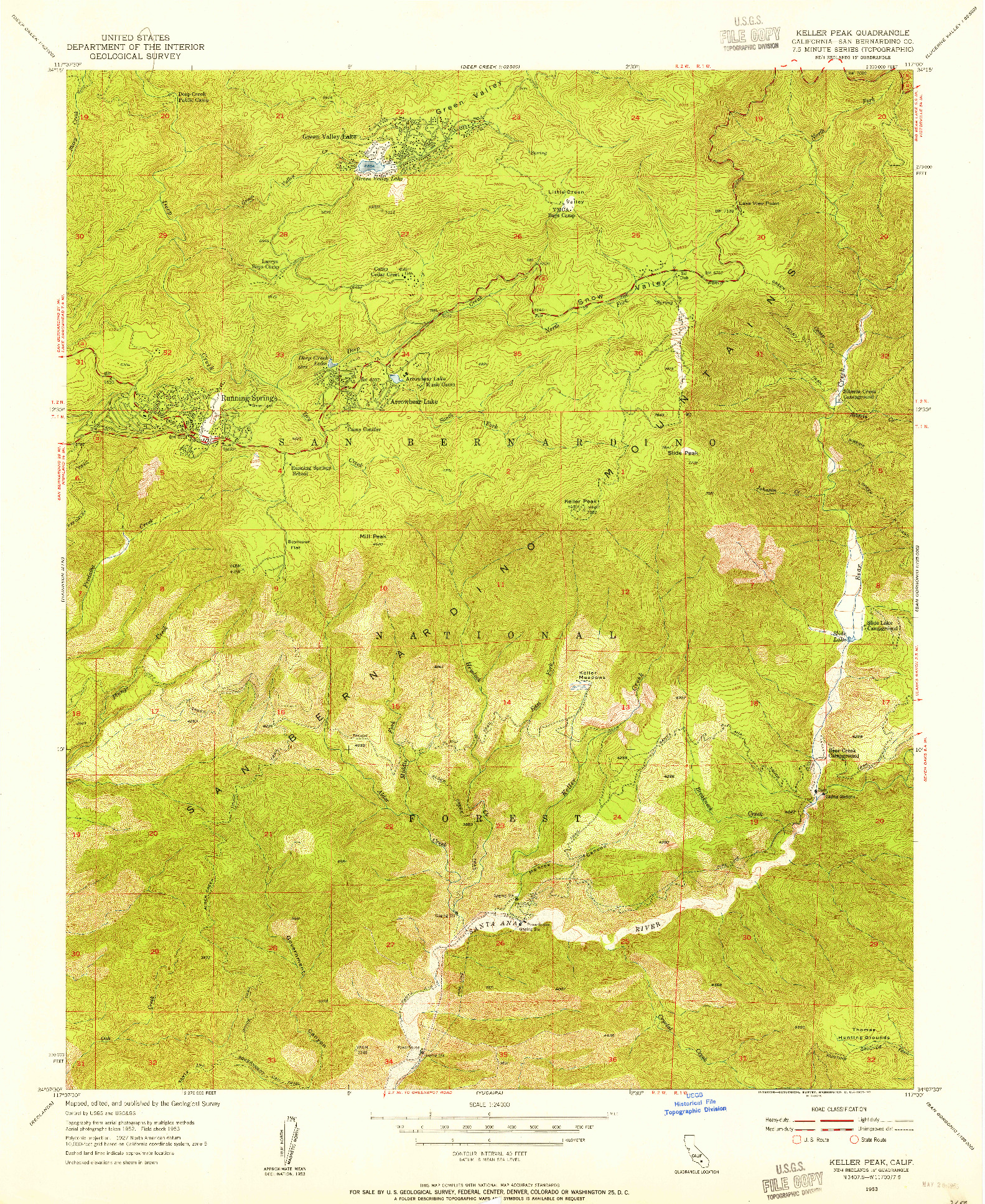 USGS 1:24000-SCALE QUADRANGLE FOR KELLER PEAK, CA 1953