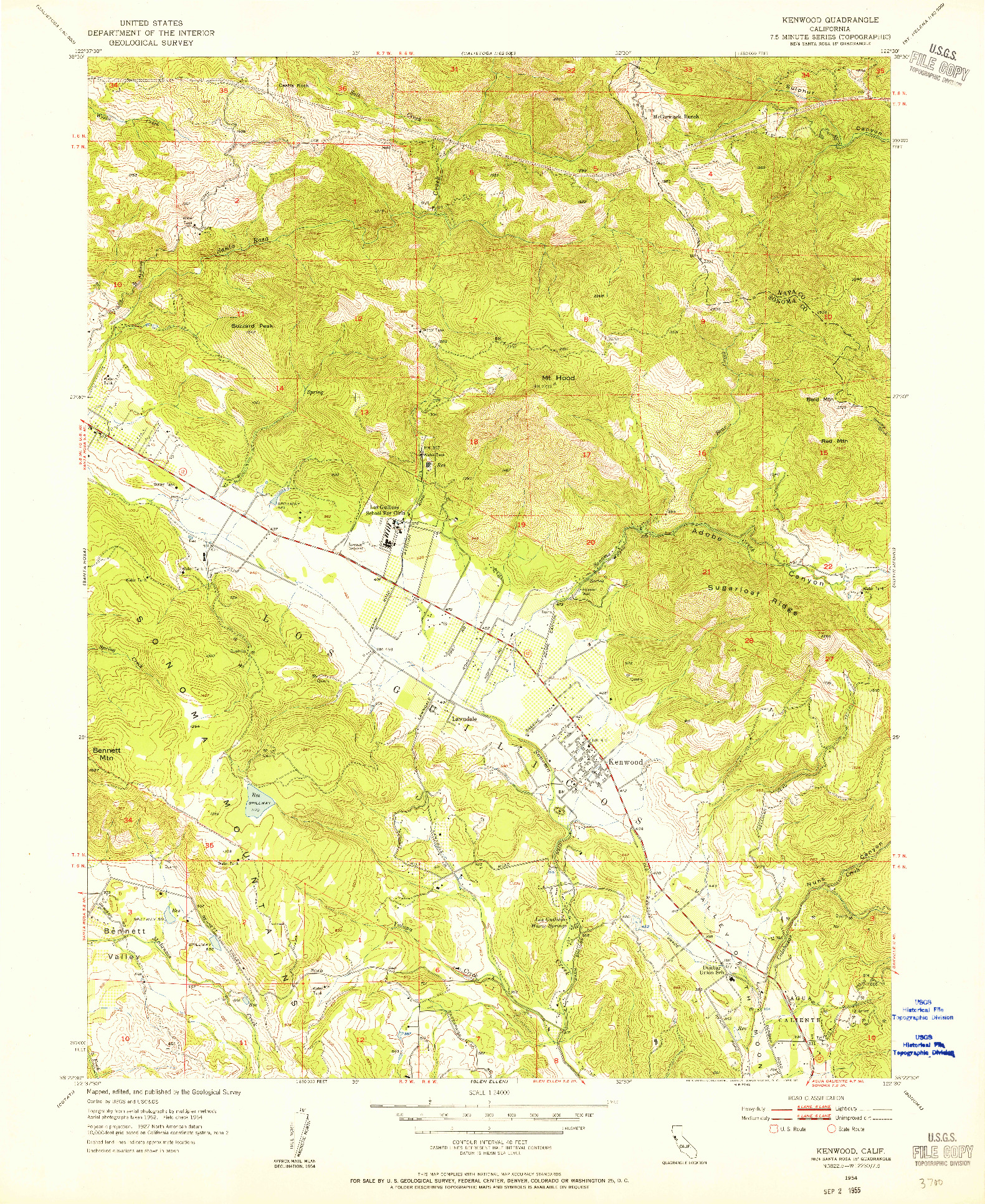 USGS 1:24000-SCALE QUADRANGLE FOR KENWOOD, CA 1954