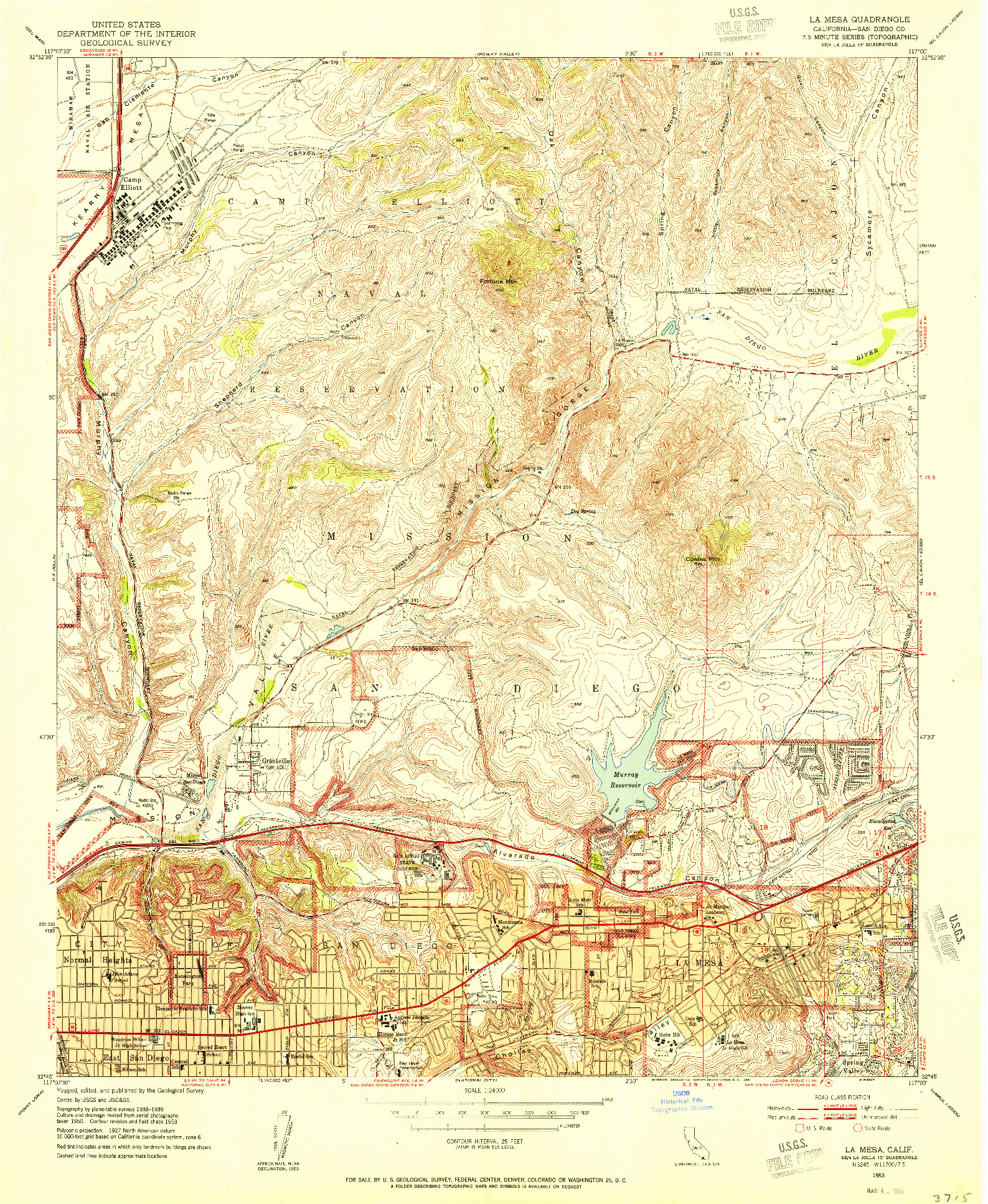 USGS 1:24000-SCALE QUADRANGLE FOR LA MESA, CA 1953