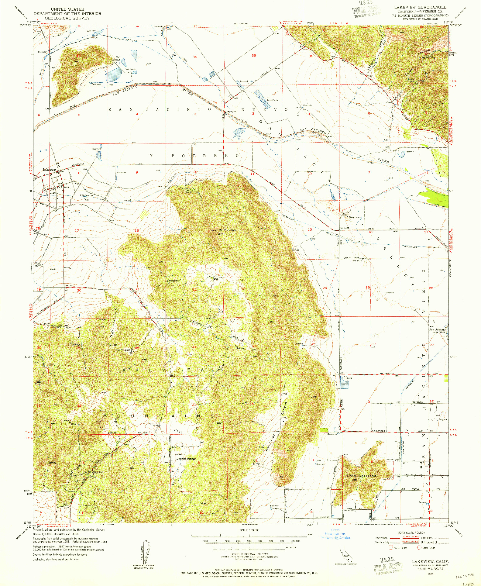 USGS 1:24000-SCALE QUADRANGLE FOR LAKEVIEW, CA 1953