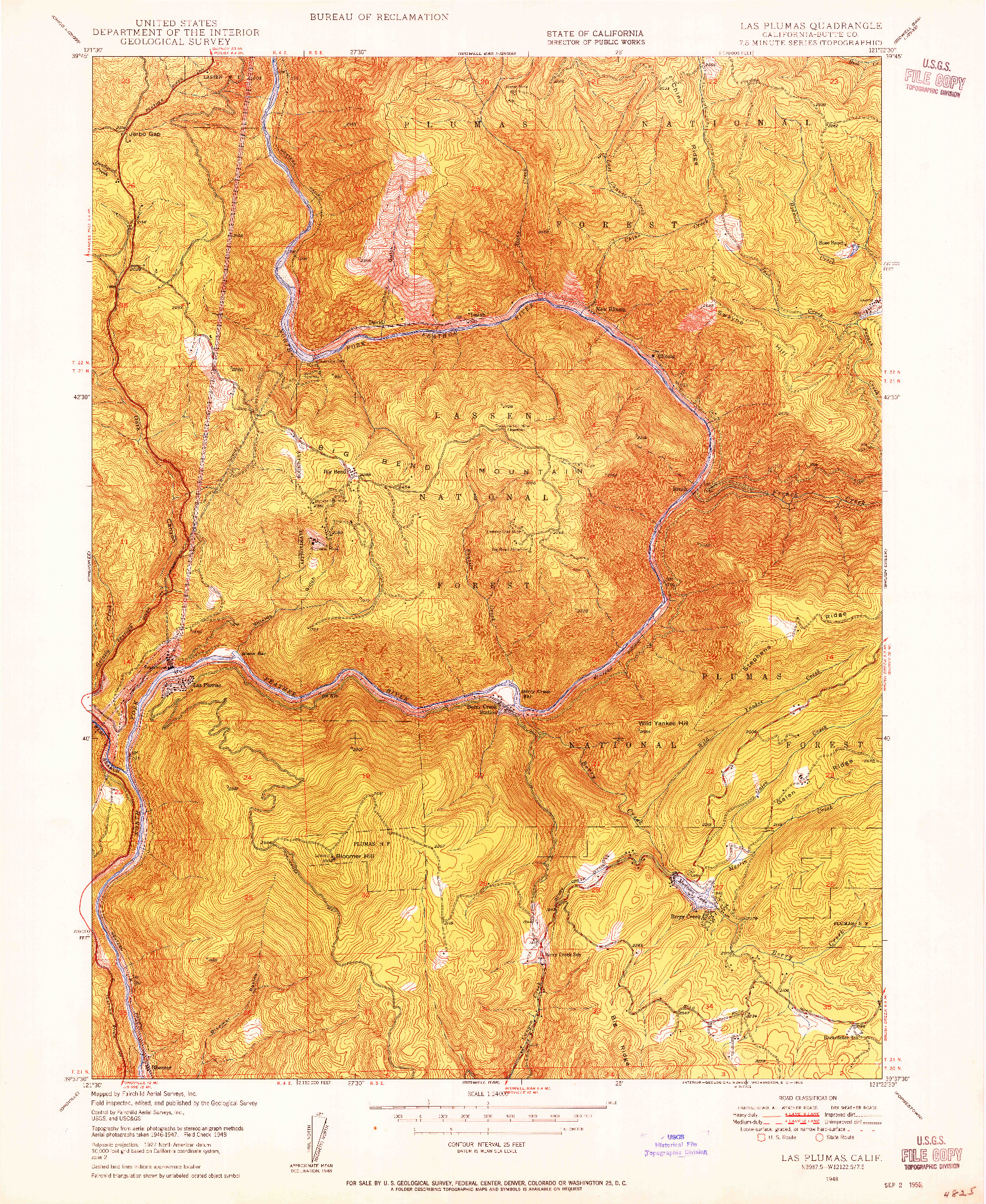 USGS 1:24000-SCALE QUADRANGLE FOR LAS PLUMAS, CA 1948