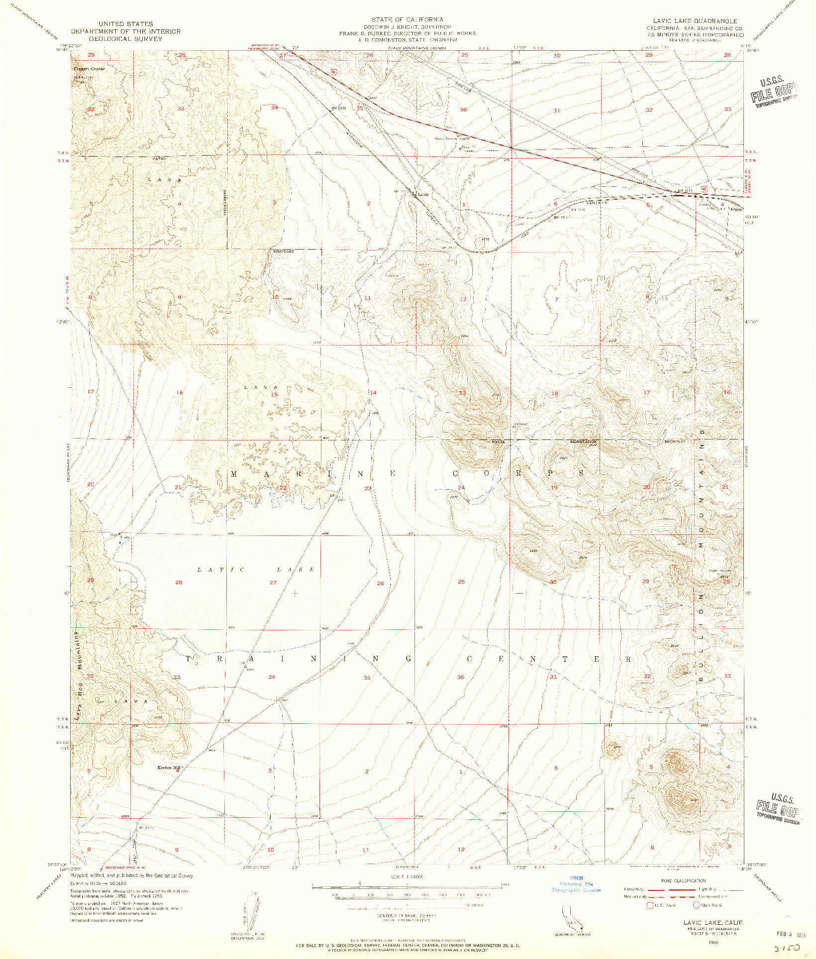 USGS 1:24000-SCALE QUADRANGLE FOR LAVIC LAKE, CA 1955