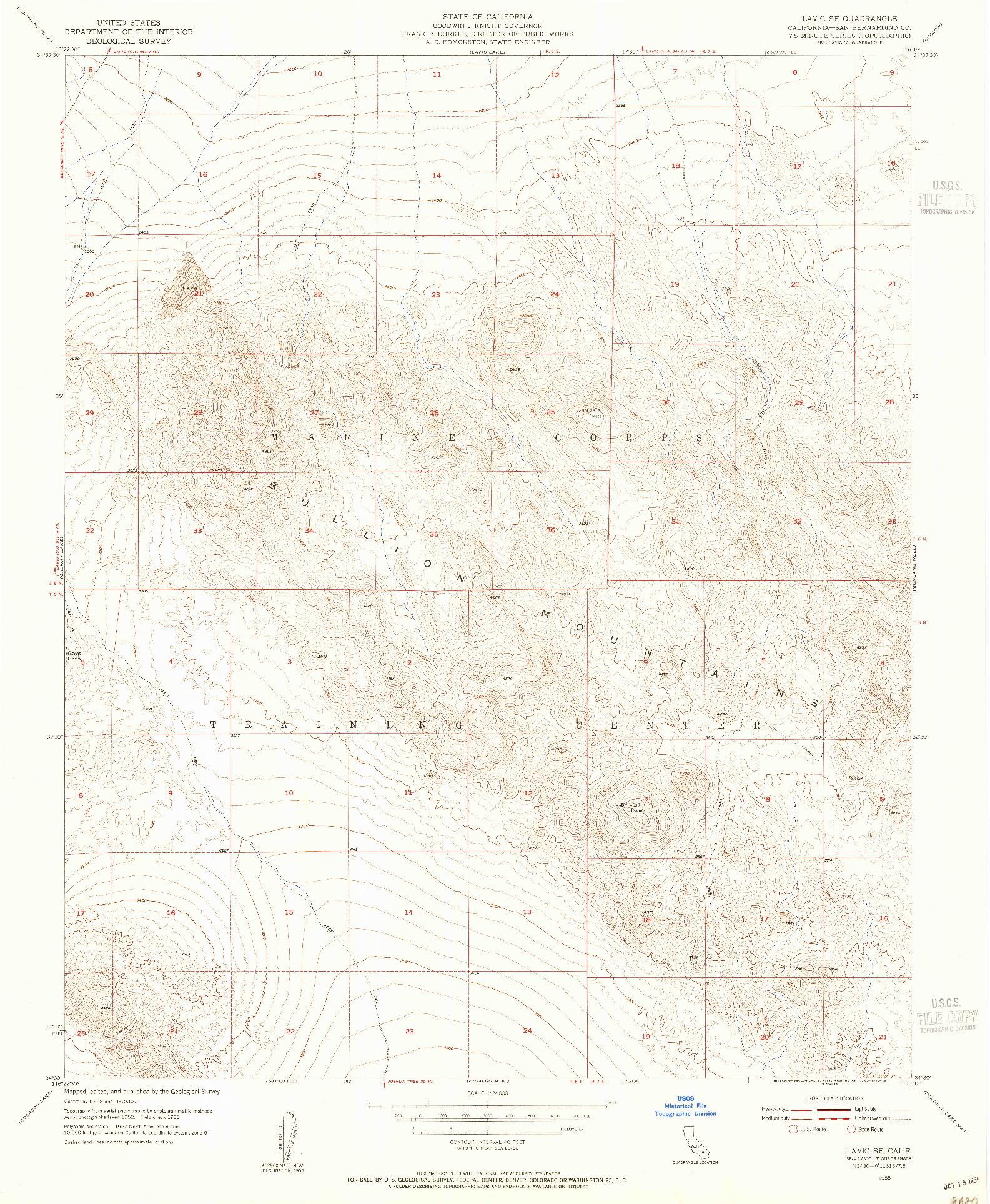 USGS 1:24000-SCALE QUADRANGLE FOR LAVIC SE, CA 1955