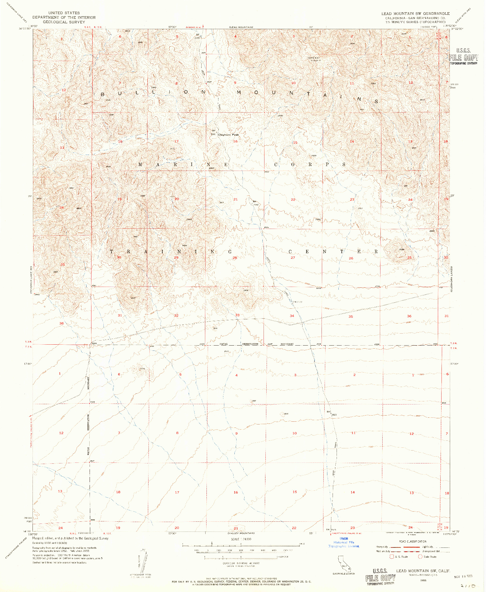 USGS 1:24000-SCALE QUADRANGLE FOR LEAD MOUNTAIN SW, CA 1955