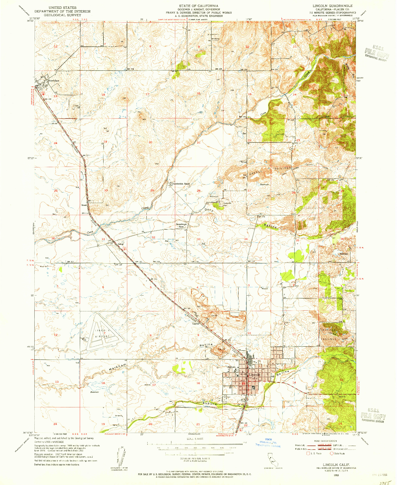 USGS 1:24000-SCALE QUADRANGLE FOR LINCOLN, CA 1953