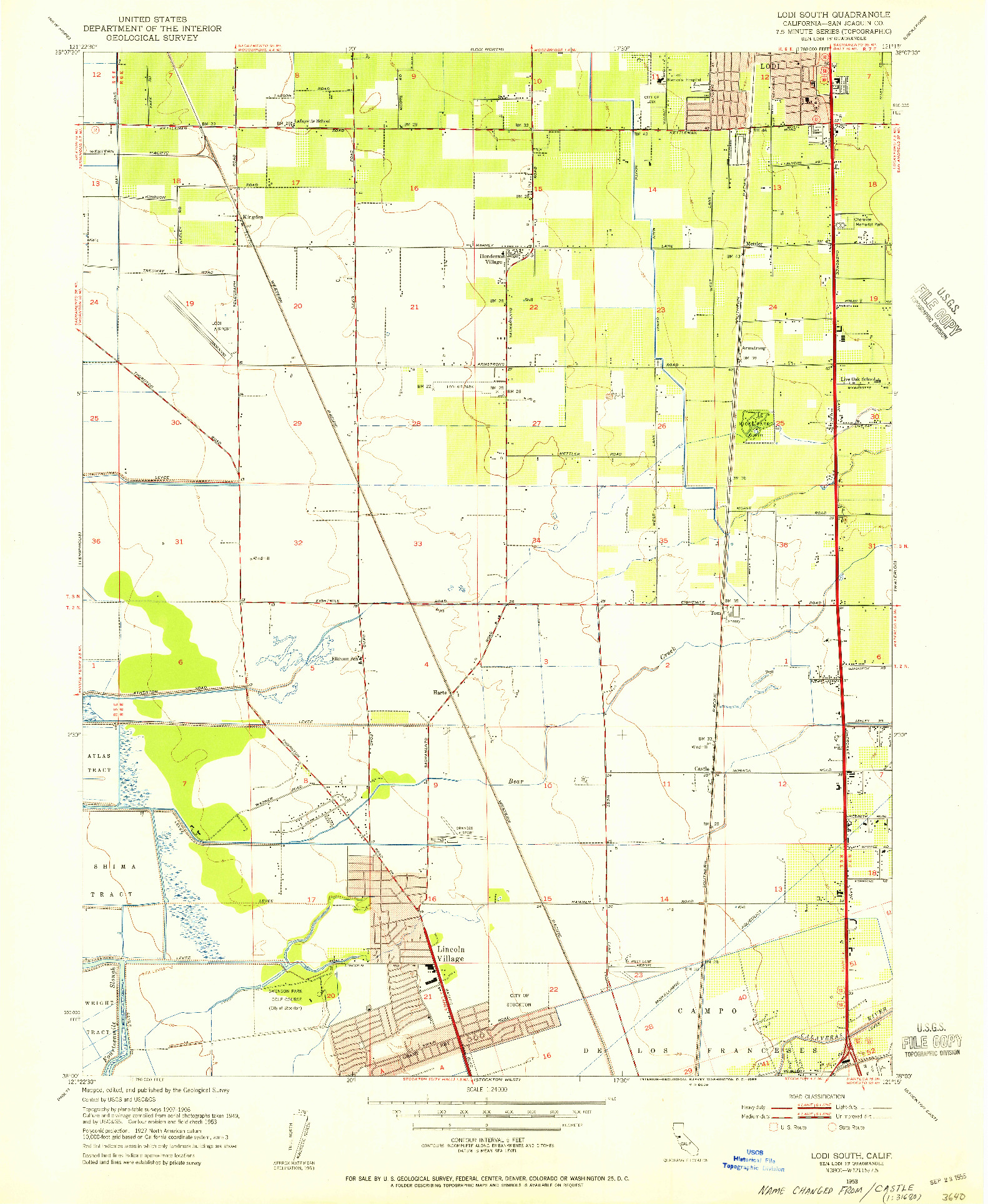 USGS 1:24000-SCALE QUADRANGLE FOR LODI SOUTH, CA 1953